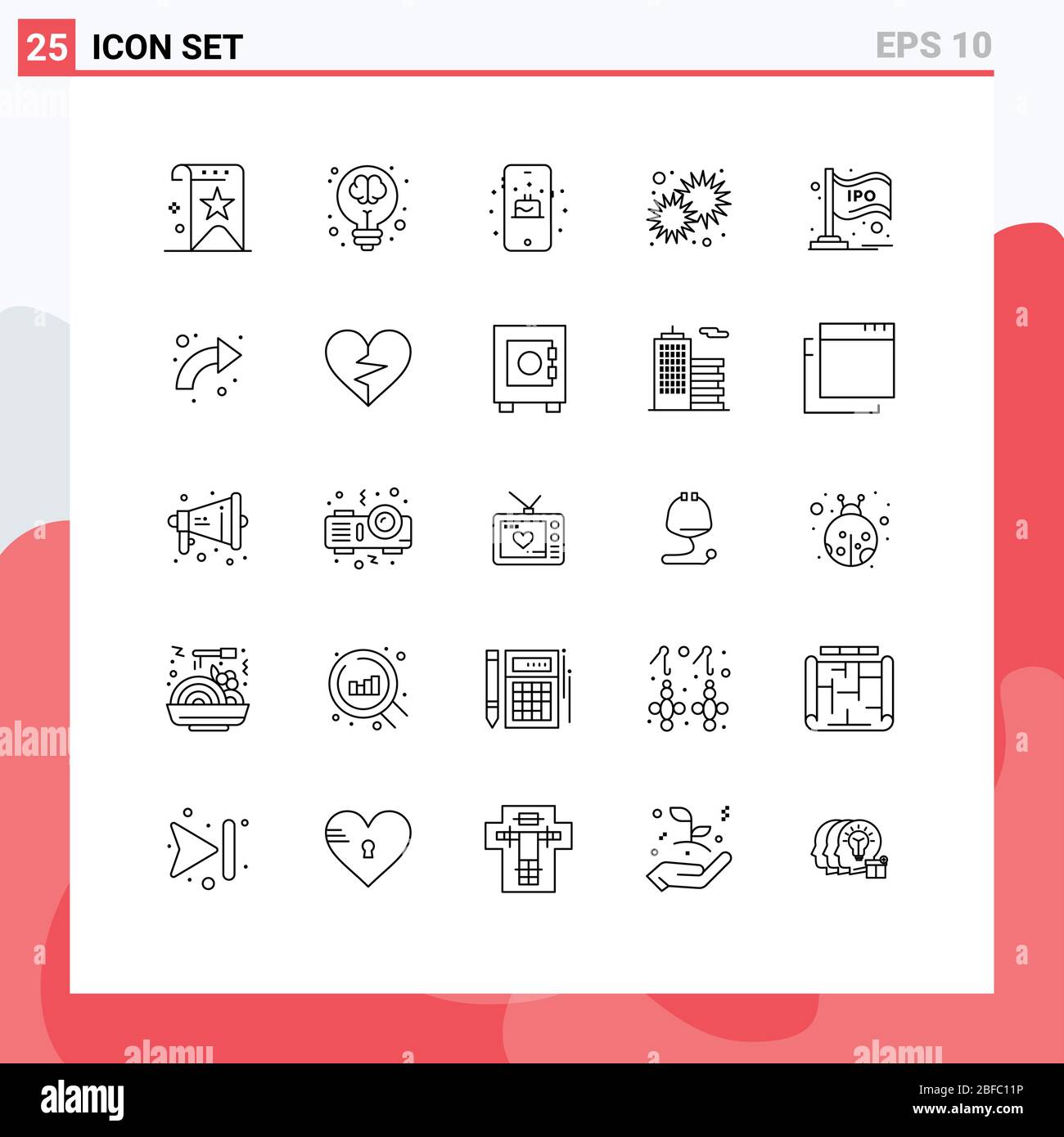 Set von 25 modernen UI-Symbole Symbole Zeichen für Stern, Morgen, Licht, Glanz, Kuchen editierbare Vektor Design-Elemente Stock Vektor