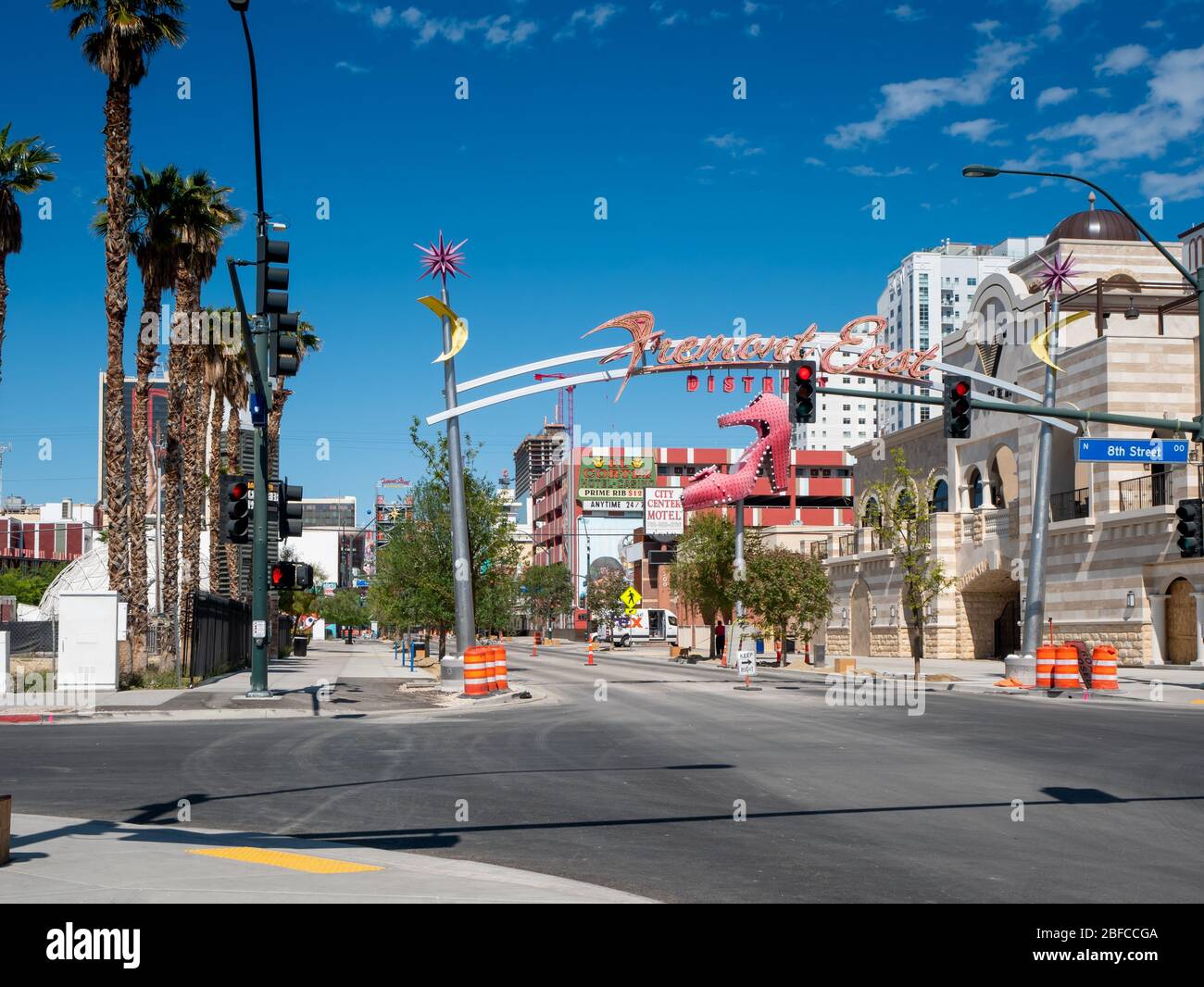 11. April 2020, Las Vegas, Nevada, USA, verlassene Fremont East District wegen der Schließung von Covid-19 Stockfoto