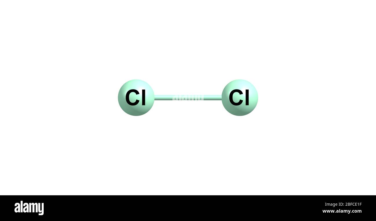 Chlor ist unter Standardbedingungen ein gelb-grünes Gas, in dem es zweiatomare Moleküle bildet Stockfoto