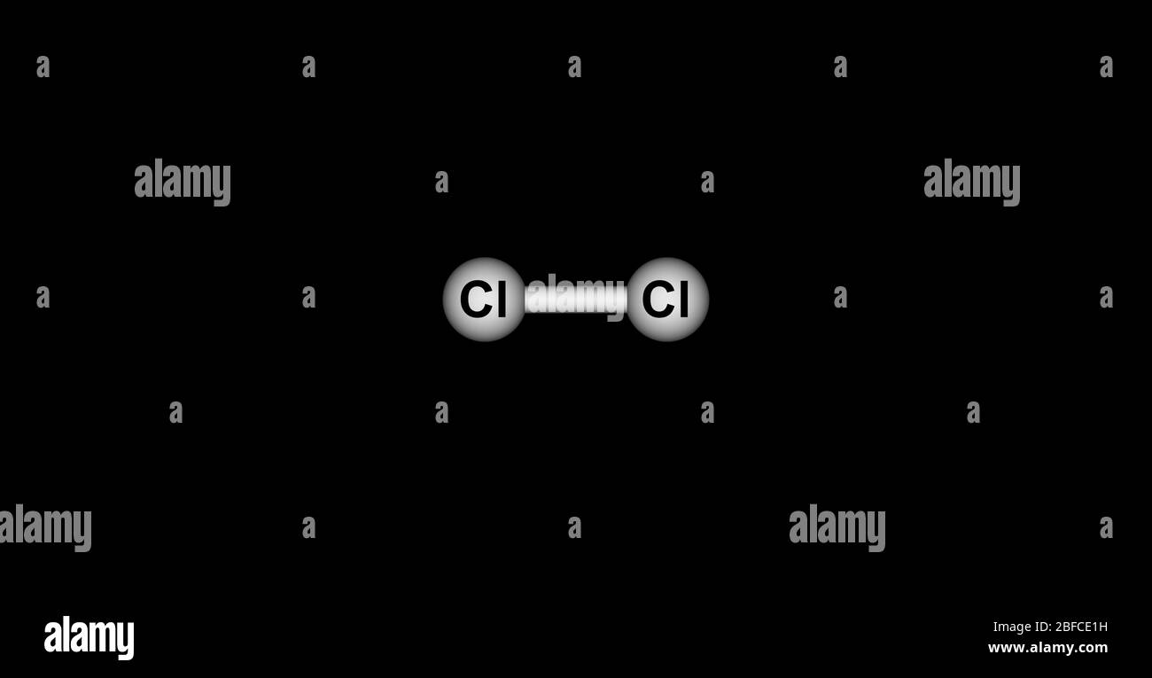 Chlor ist unter Standardbedingungen ein gelb-grünes Gas, in dem es zweiatomare Moleküle bildet Stockfoto
