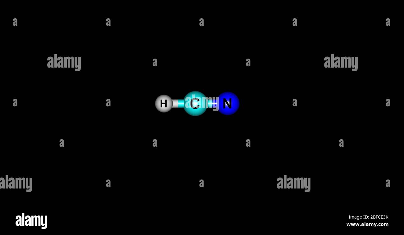 Blausäure ist eine organische Verbindung mit der chemischen Formel HCN. Es ist eine farblose, extrem giftige Flüssigkeit, die leicht über Raum t kocht Stockfoto