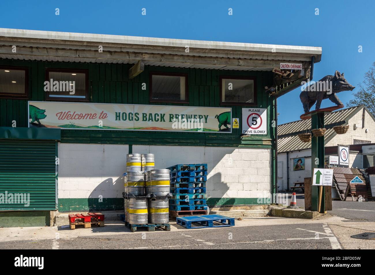 Hog's Back Brewery, eine familieneigene Brauerei mit englischem Bier und Bier, in Surrey, England, Großbritannien Stockfoto