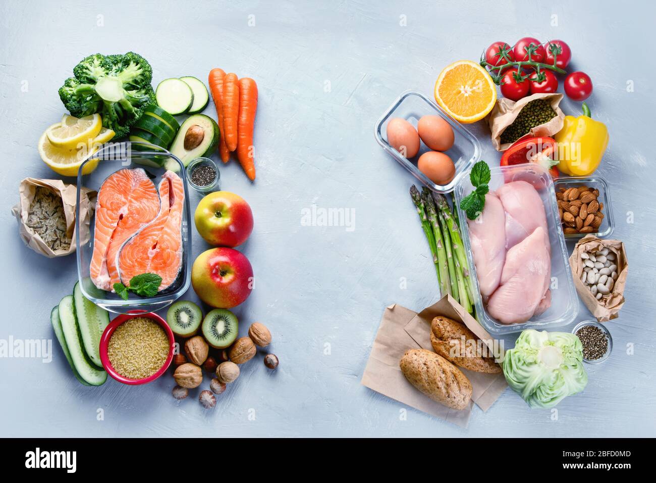 Gesunde Ernährung Essen Plan. Speiseplanung. Abnehmen und Gewicht Verlust Konzept. Draufsicht. Flaches Lay Stockfoto