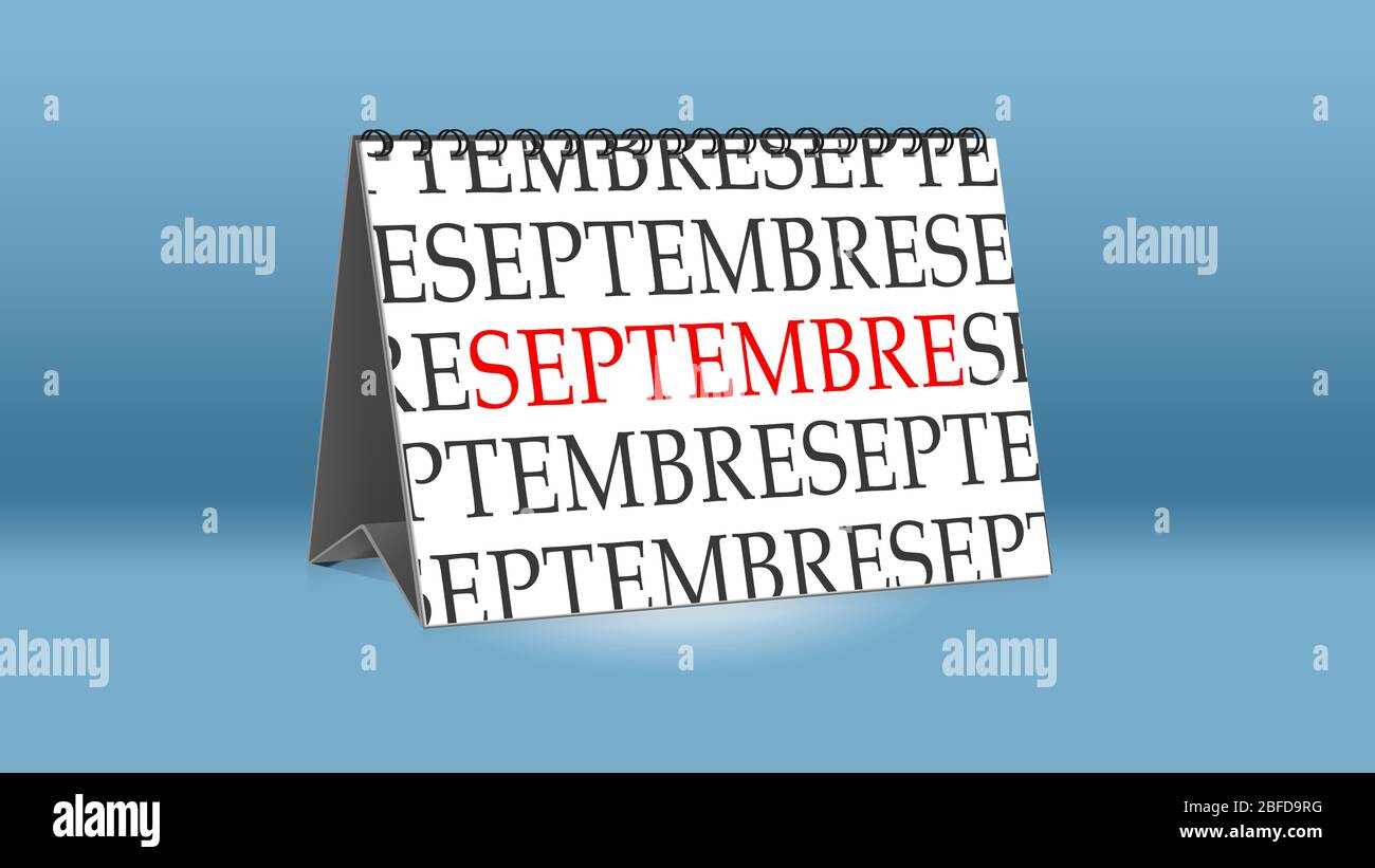 Ein Kalender für den Schreibtisch zeigt den französischen Monat Septembre (September in englischer Sprache) Stockfoto