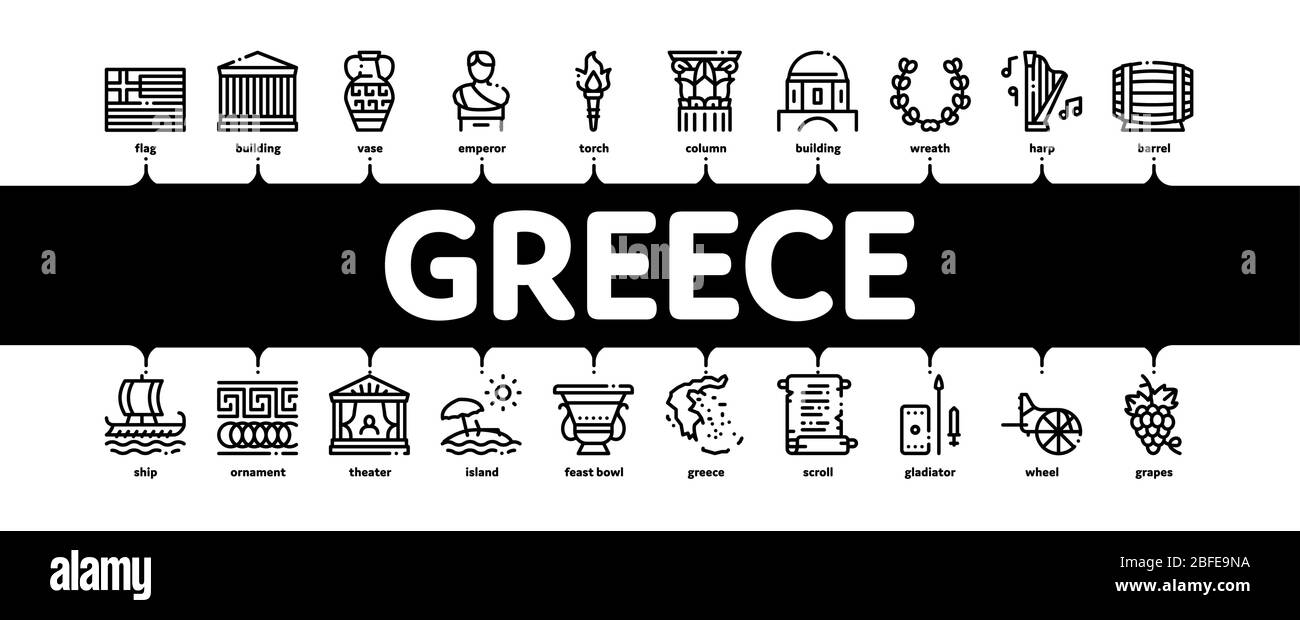 Griechenland Landesgeschichte Minimal Infografik Banner Vektor Stock Vektor