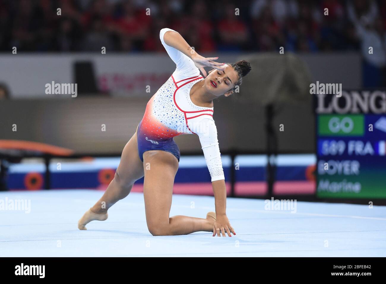 Marine boyer (Fra) am Boden während der Weltmeisterschaften im Kunstturnen, stuttgart (dt.), Italien, 04. Oktober 2019, Sportturnen Stockfoto