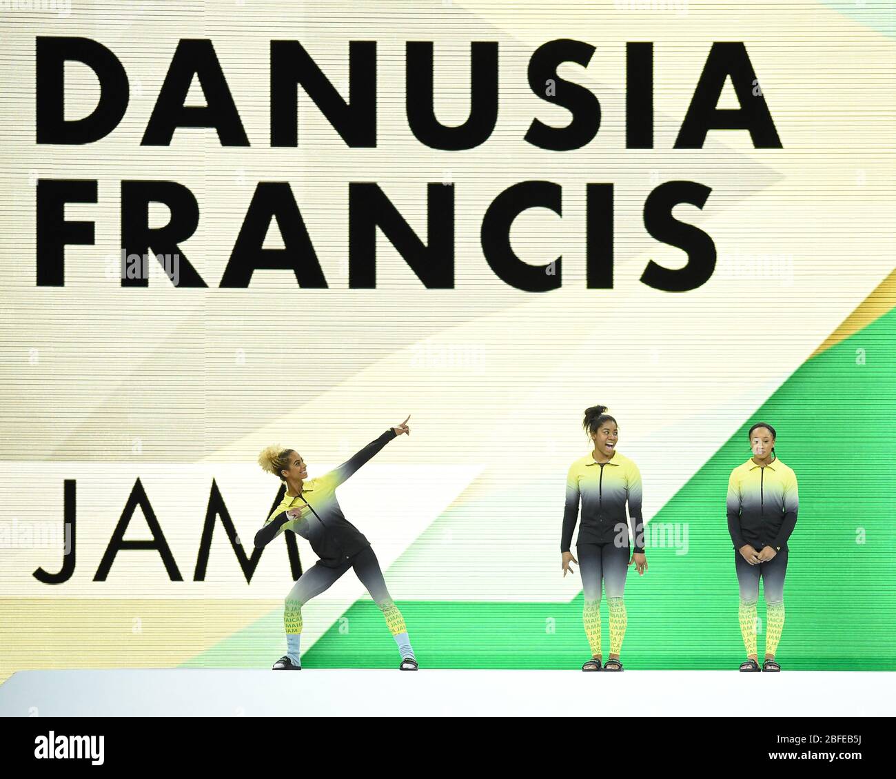 Danusia francis und die jamaika-Mannschaft während der Kunstturnen-Weltmeisterschaft, stuttgart (dger), Italien, 04. Oktober 2019, Sportturnen Stockfoto