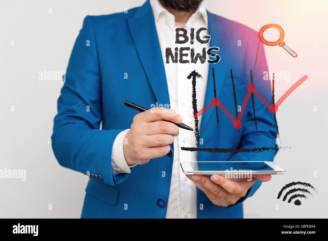 Handschrift text Big News. Konzeptionelle Foto wissen Aktionen niemand hörte es noch Teleporter Journalist Stockfoto