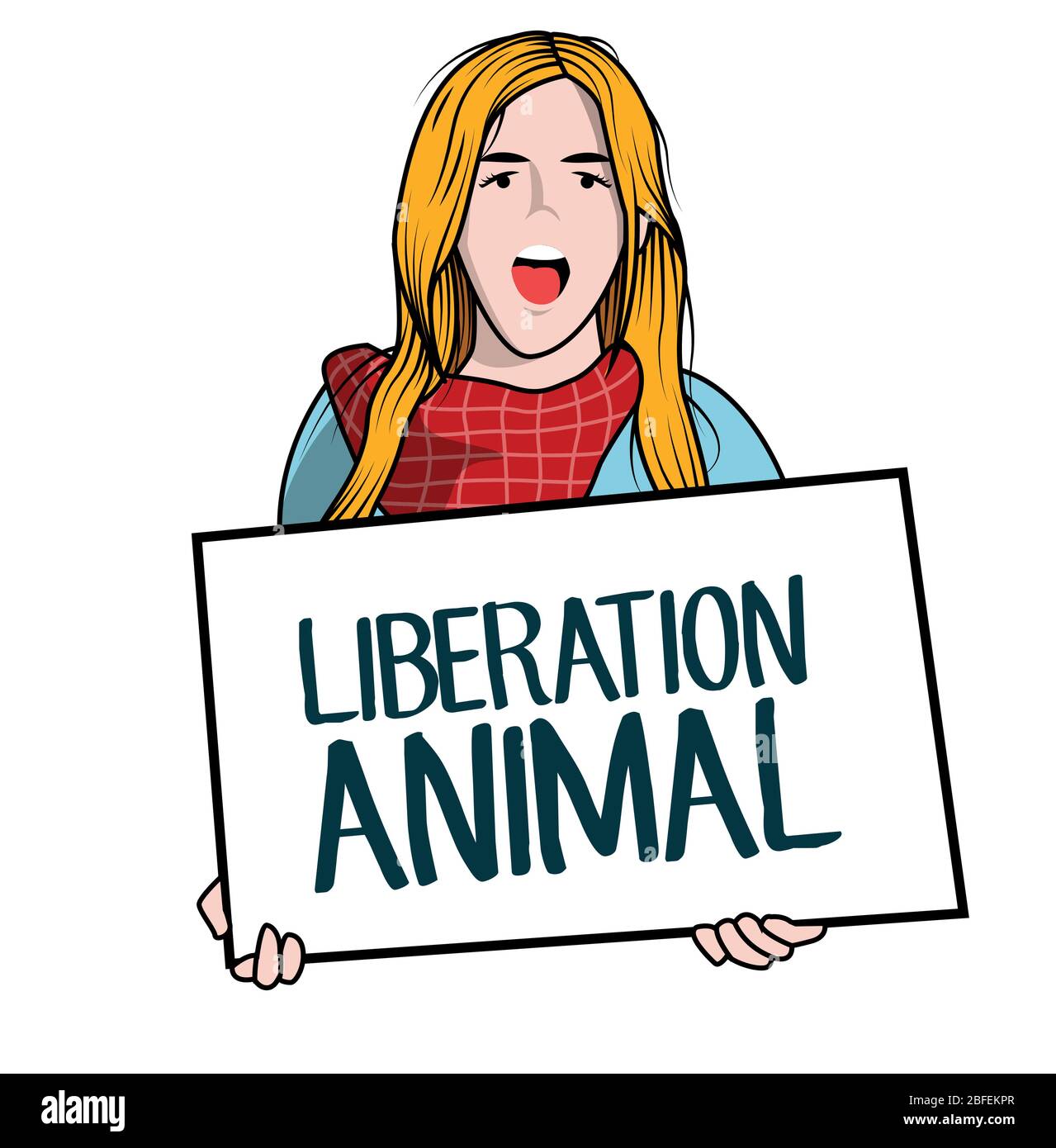 Person, die ein Poster über die Befreiung der Tiere trägt Stock Vektor