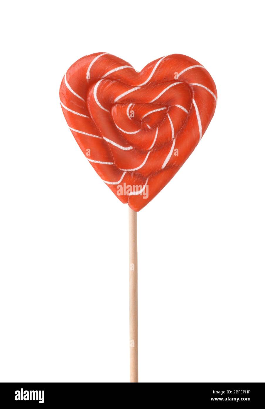 Vorderansicht von rot gestreiften Herzen Lollipop Süßigkeiten isoliert auf weiß Stockfoto