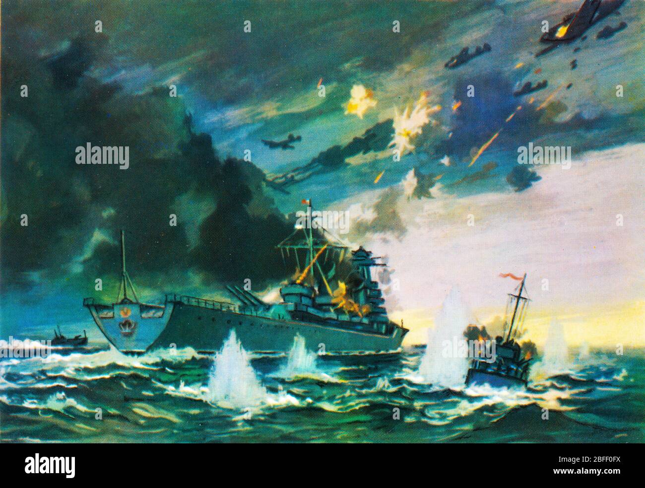 Cruiser Kirov Abstoßen feindliche Flugzeug Angriff, 1941, WWII, Baltische Flotte, Russland Stockfoto