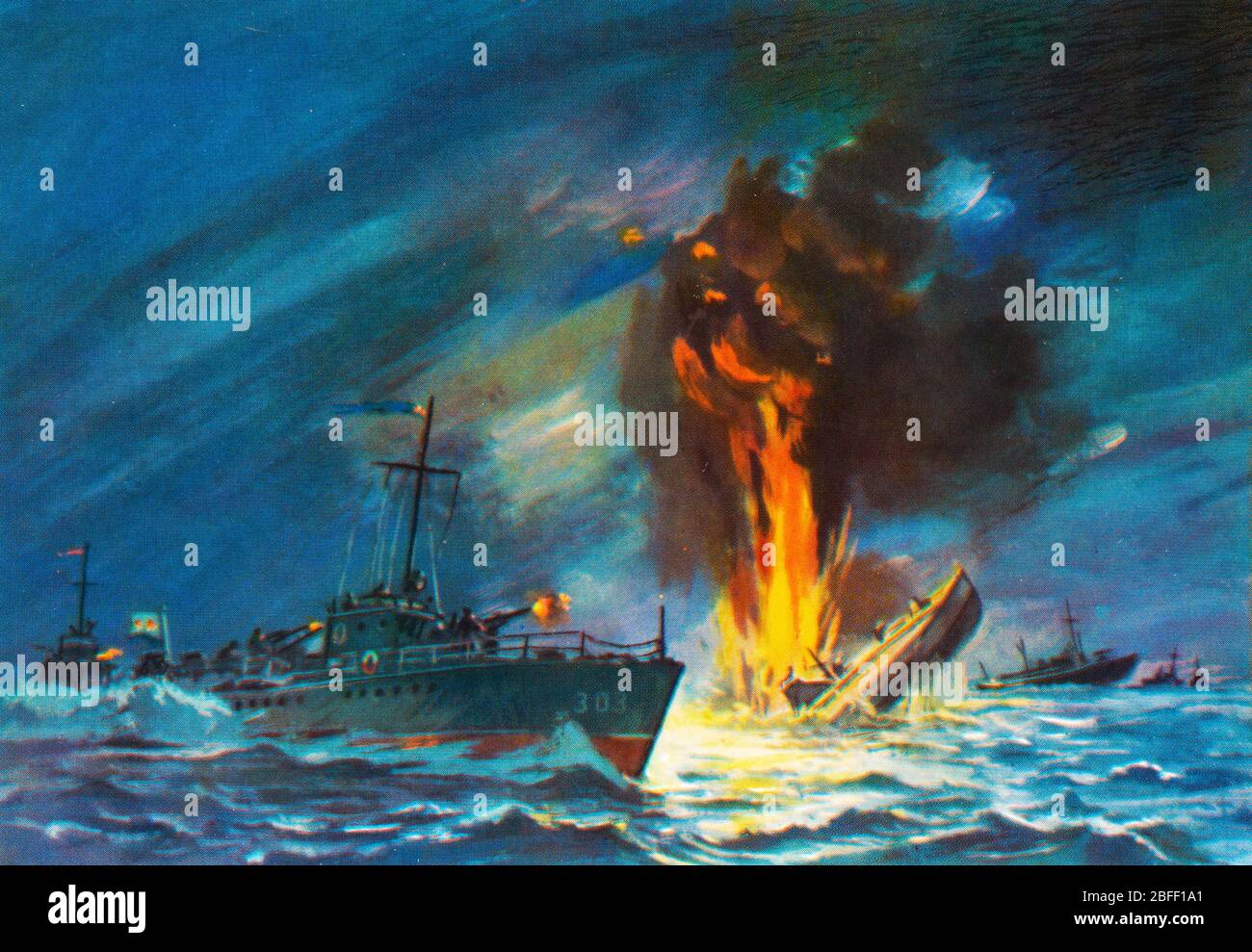 Schlacht von sowjetischen Verfolgern und feindlichen Schiffen, 1943, WWII, Baltische Flotte, Russland Stockfoto