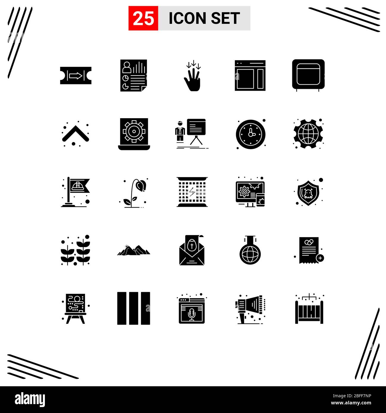 25 Benutzeroberfläche Solid Glyph Pack von modernen Zeichen und Symbole der Bank, Sidebar, Finger, rechts, Kommunikation editierbar Vektor Design-Elemente Stock Vektor