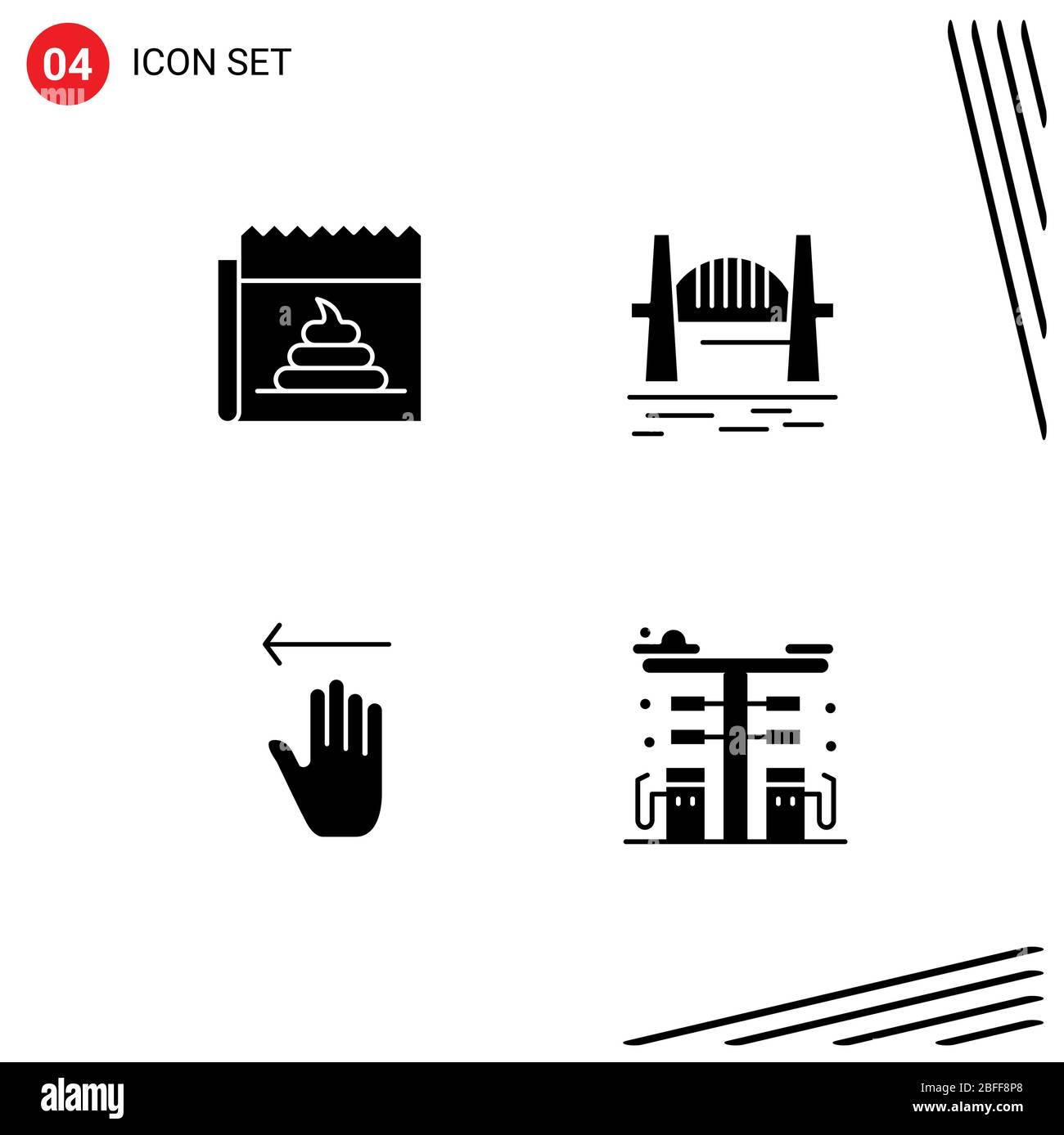 Piktogramm Set von 4 einfachen Solid Glyphen der Werbung, sydney, Journalismus, Brücke, Pfeil editierbar Vektor Design-Elemente Stock Vektor