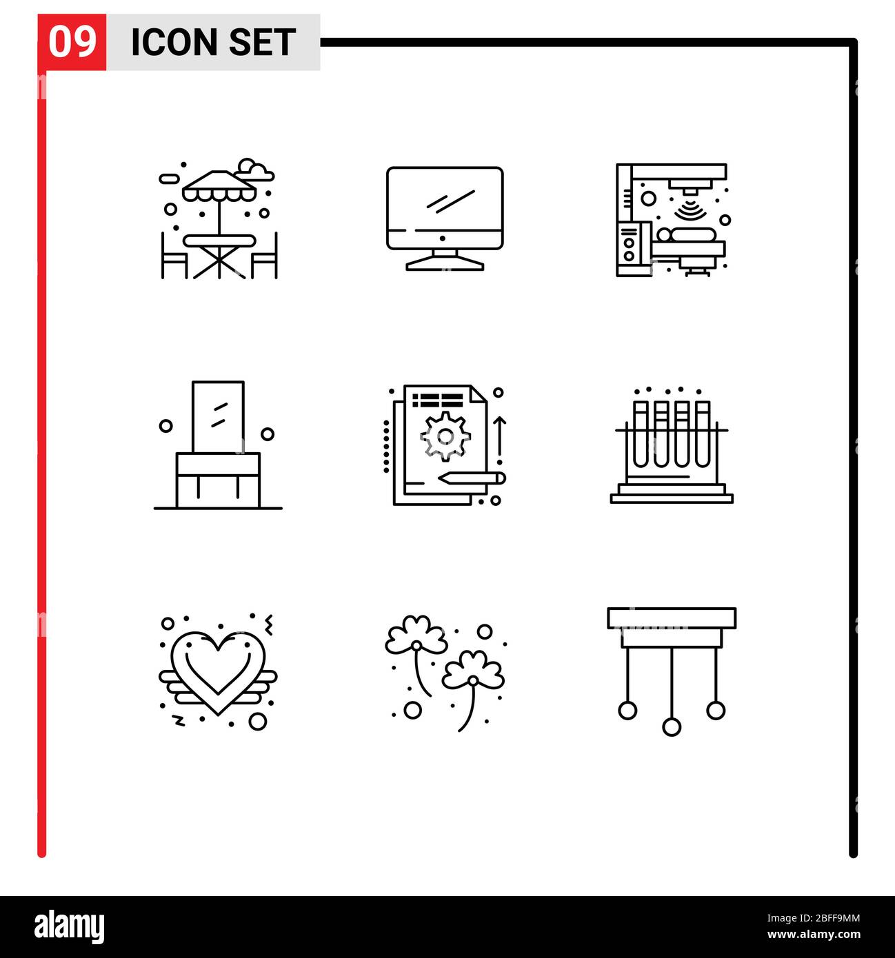 Universal Icon Symbole Gruppe von 9 modernen Konturen von Fonds, Sitz, Maschine, Interieur, Stuhl editierbar Vektor Design-Elemente Stock Vektor