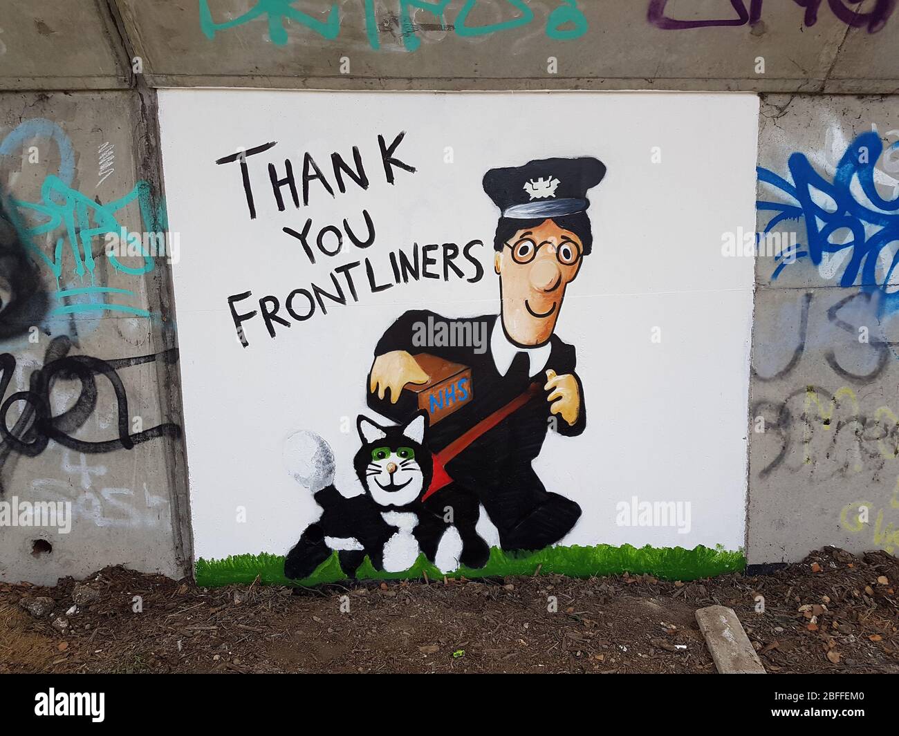 Vielen Dank Frontliner UK Coronavirus Graffiti Stockfoto