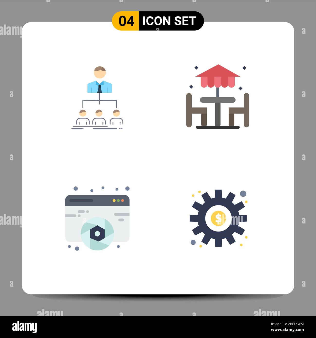 Packung mit 4 kreativen Flat Icons von Team, Design, Gruppe, Dekoration, schöne Künste editierbare Vektor Design-Elemente Stock Vektor