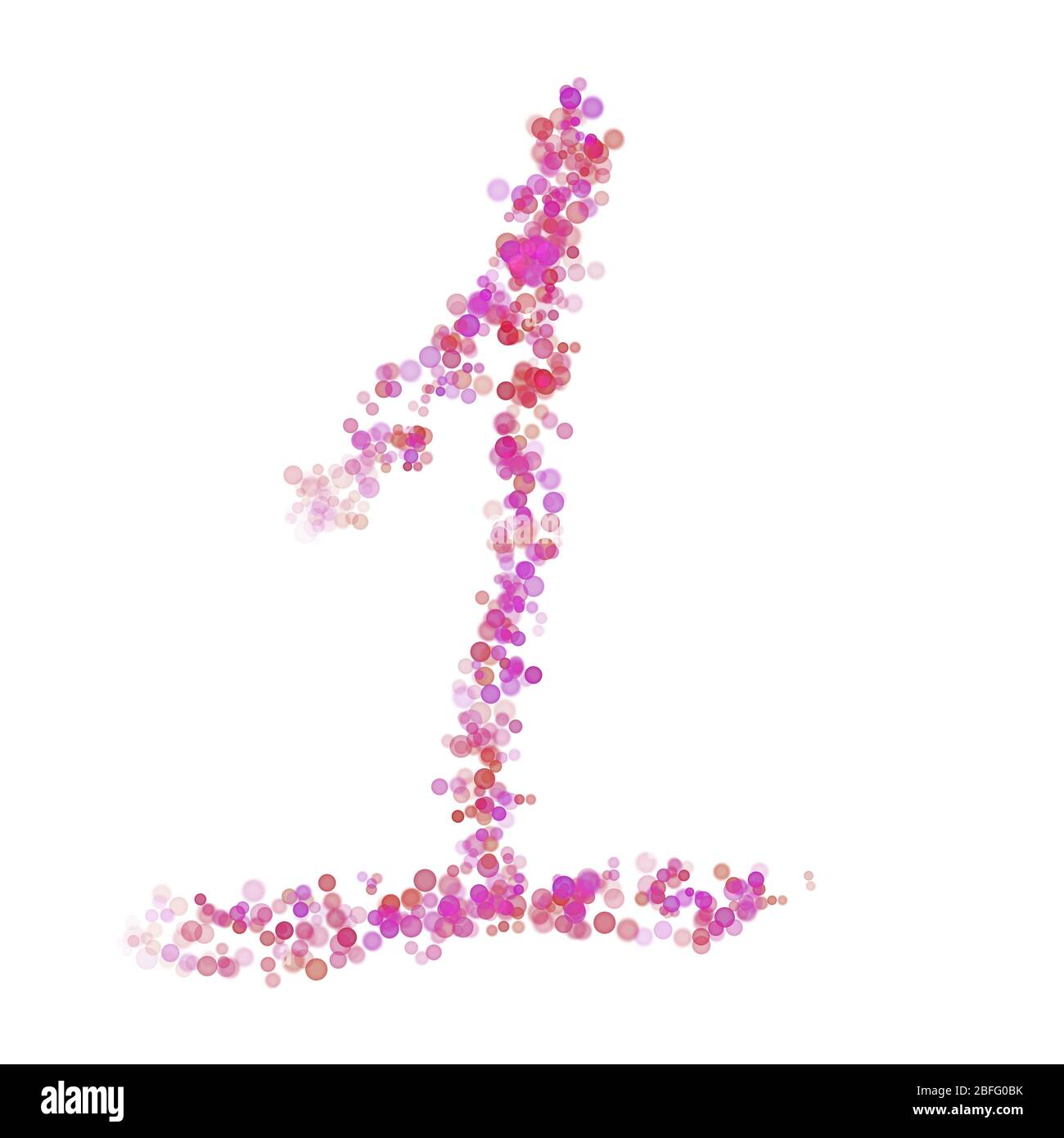 Ziffer 1 Alphabet. Rosa Kreise dot Farbton rosa. Schriftzug Blasen Kreise stilisierte Buchstaben Schrift isoliert auf weiß. Schöne Farbe Typnummer für Design Stockfoto