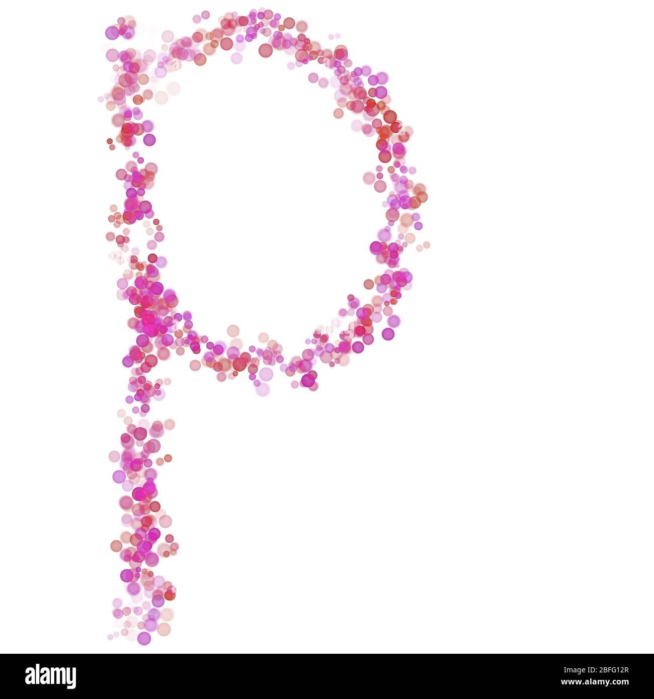 Buchstabe P lateinisches Alphabet. Rosa Punktkreise, rosa Flieder. Schriftzug Blasen Kreise, Hand Zeichnung Buchstaben Schrift. Schöne Farbe stilisierte Art fo Stockfoto
