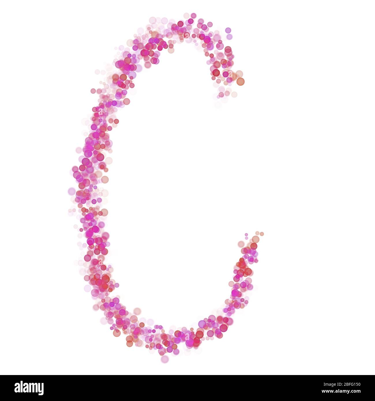 Buchstabe C lateinisches Alphabet. Rosa Punktkreise, rosa Flieder. Schriftzug Blasen Kreise, Hand Zeichnung Buchstaben Großbuchstaben Schrift. Schöner stilisierter Typ Stockfoto