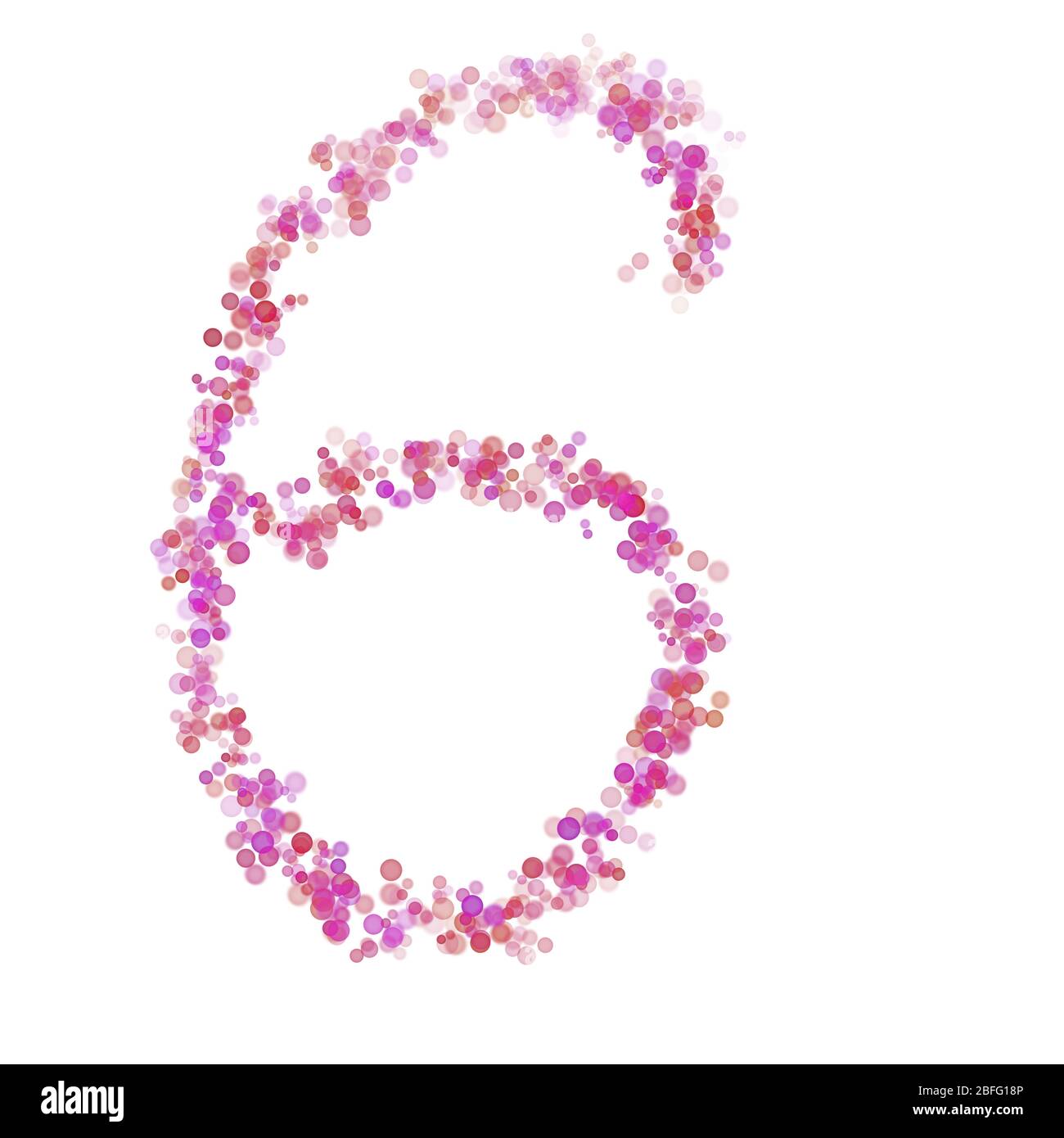 Alphabet Nr. 6. Rosa Kreise dot Farbton rosa. Schriftzug Blasen Kreise stilisierte Buchstaben Schrift isoliert auf weiß. Schöne Farbe Typnummer für Design Stockfoto