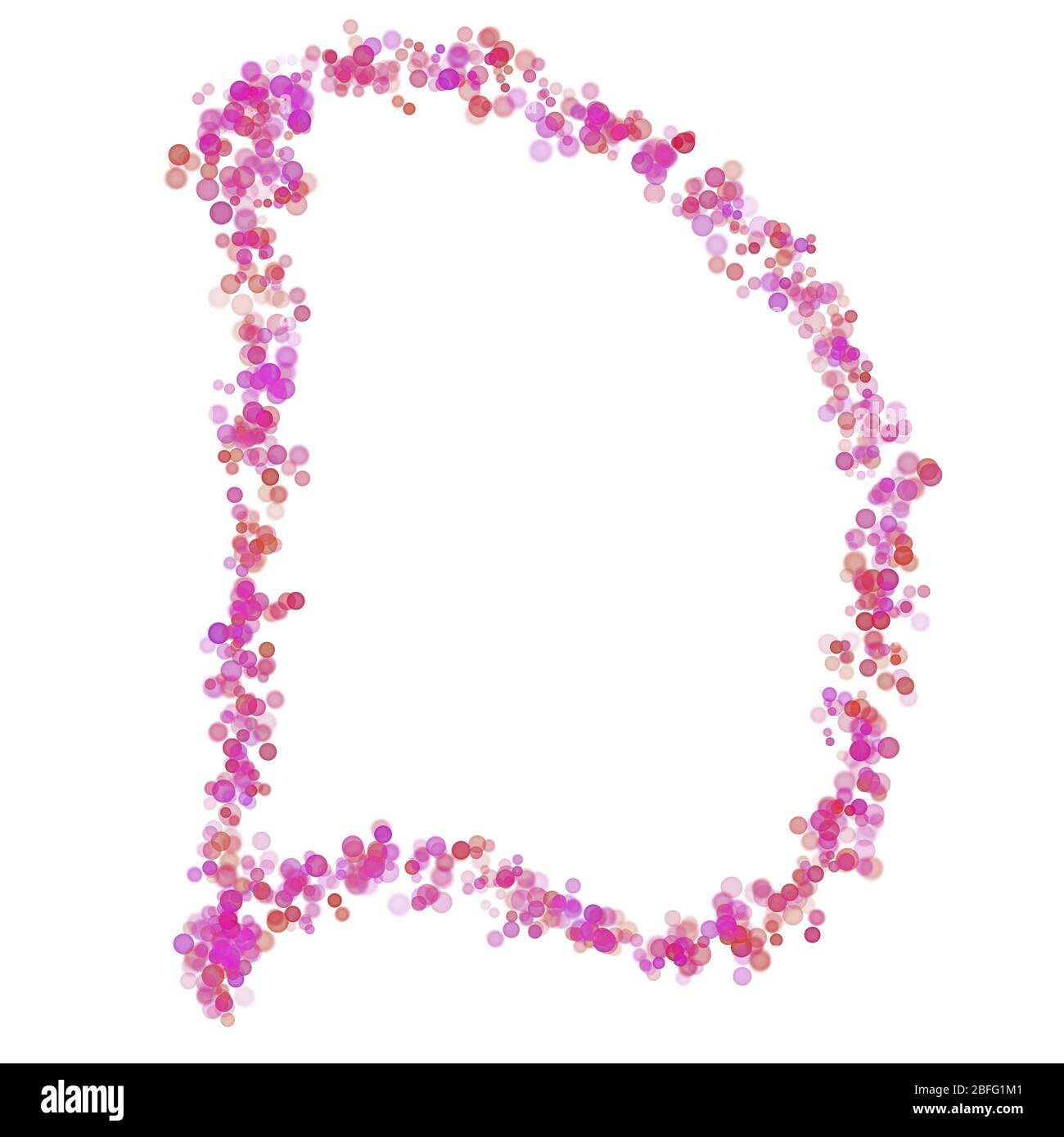 Buchstabe D lateinisches Alphabet. Rosa Punktkreise, rosa Flieder. Schriftzug Blasen Kreise, Hand Zeichnung Buchstaben Großbuchstaben Schrift. Schöner stilisierter Typ Stockfoto