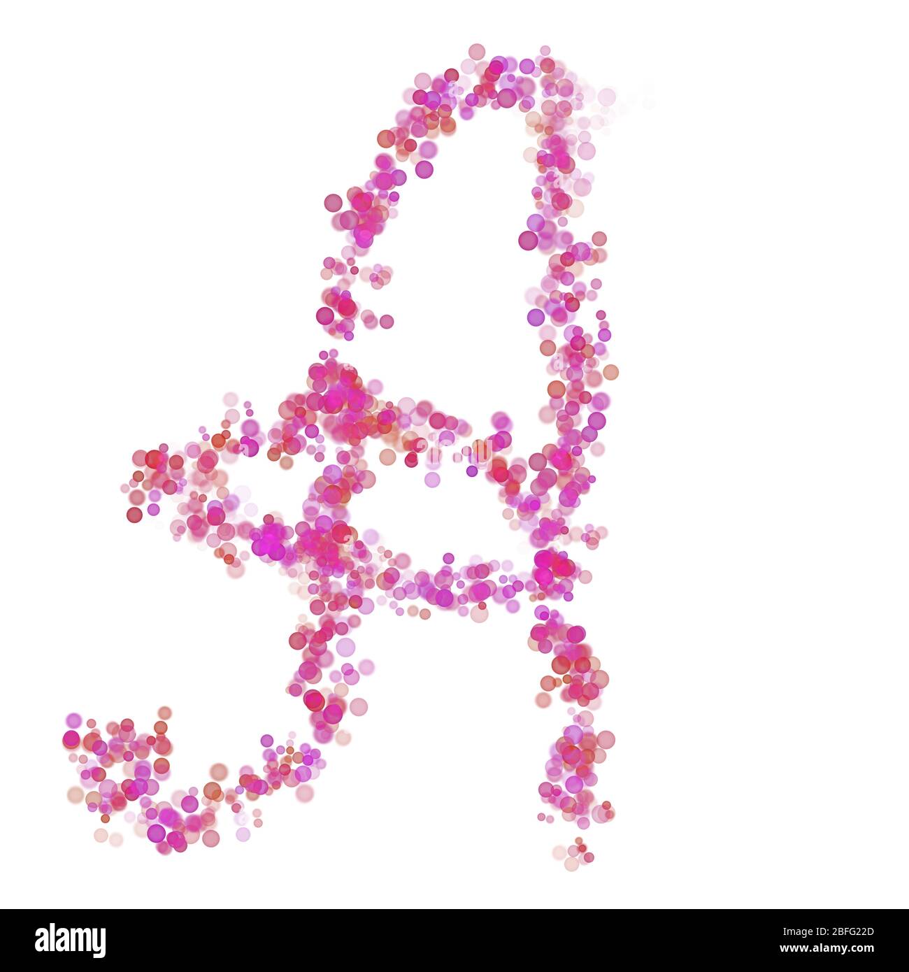 Buchstabe EIN lateinisches Alphabet. Rosa Punktkreise, rosa Flieder. Schriftzug Blasen Kreise, Hand Zeichnung Buchstaben Großbuchstaben Schrift. Schöner stilisierter Typ Stockfoto