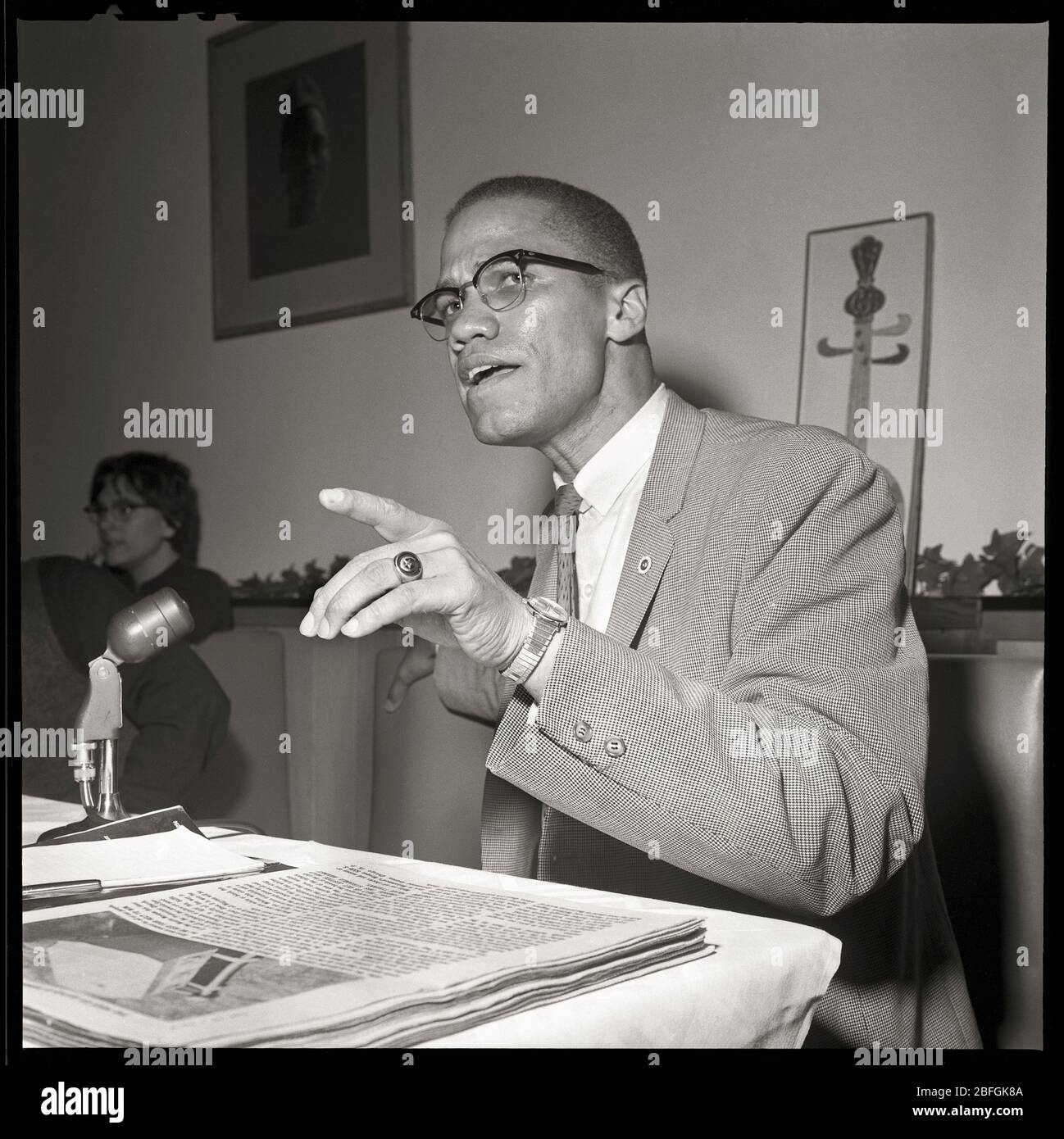 Malcolm X in Chicago, Illinois. Mai 1961. Nation des Islam und Black Muslim Führer. Bild von 2.25 x 2.25 Zoll negativ. Stockfoto