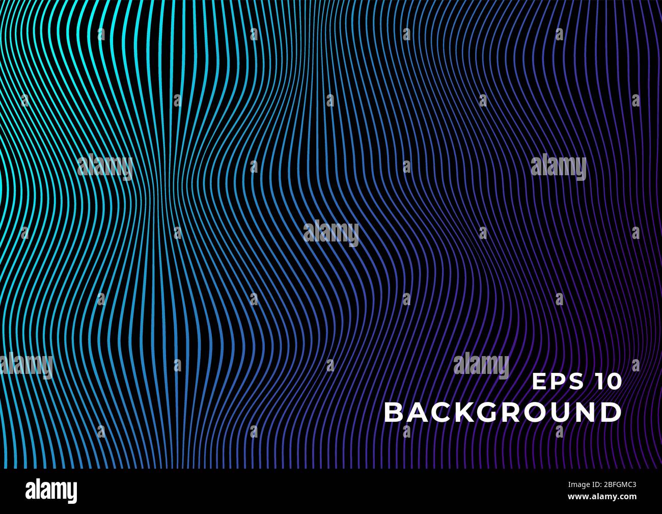Schwarzer Hintergrund mit gewellten blau-violetten Verlaufslinien. Design für Banner, Wallpaper, Website und andere Grafiken. Vektor. Eps 10. Stock Vektor