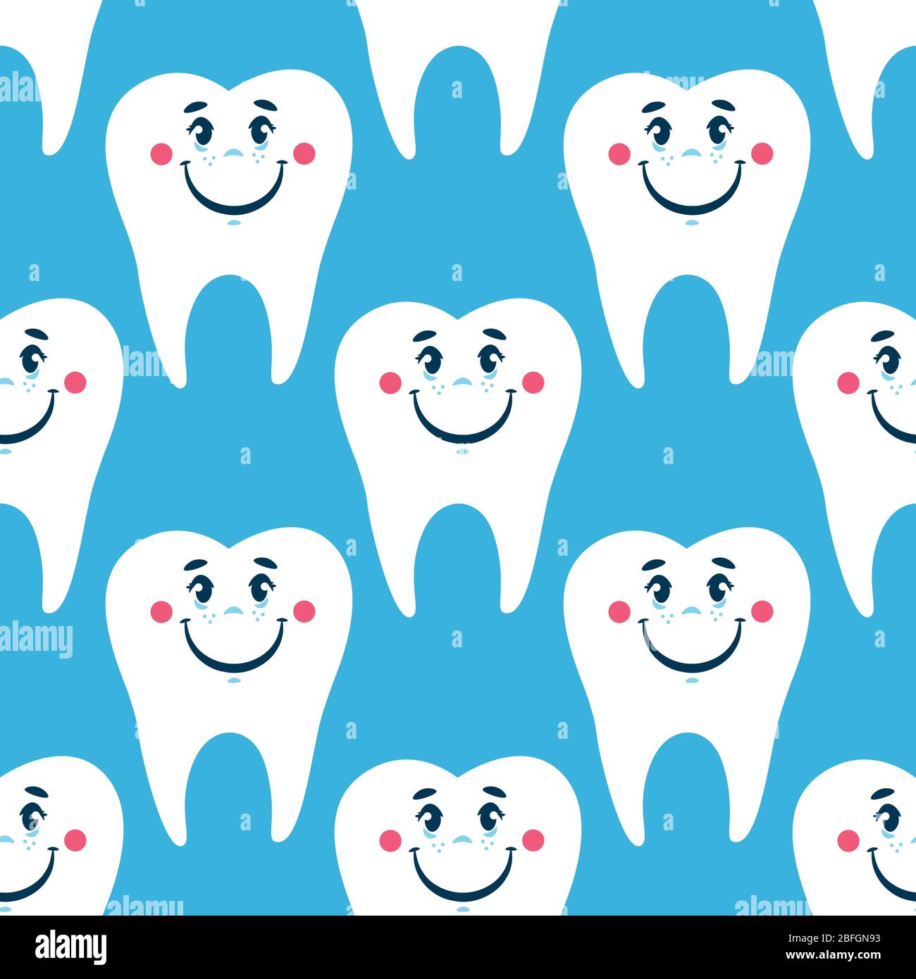 Vektor dental nahtloses Muster niedlichen weißen Zähnen auf dem hellblauen Hintergrund Stock Vektor