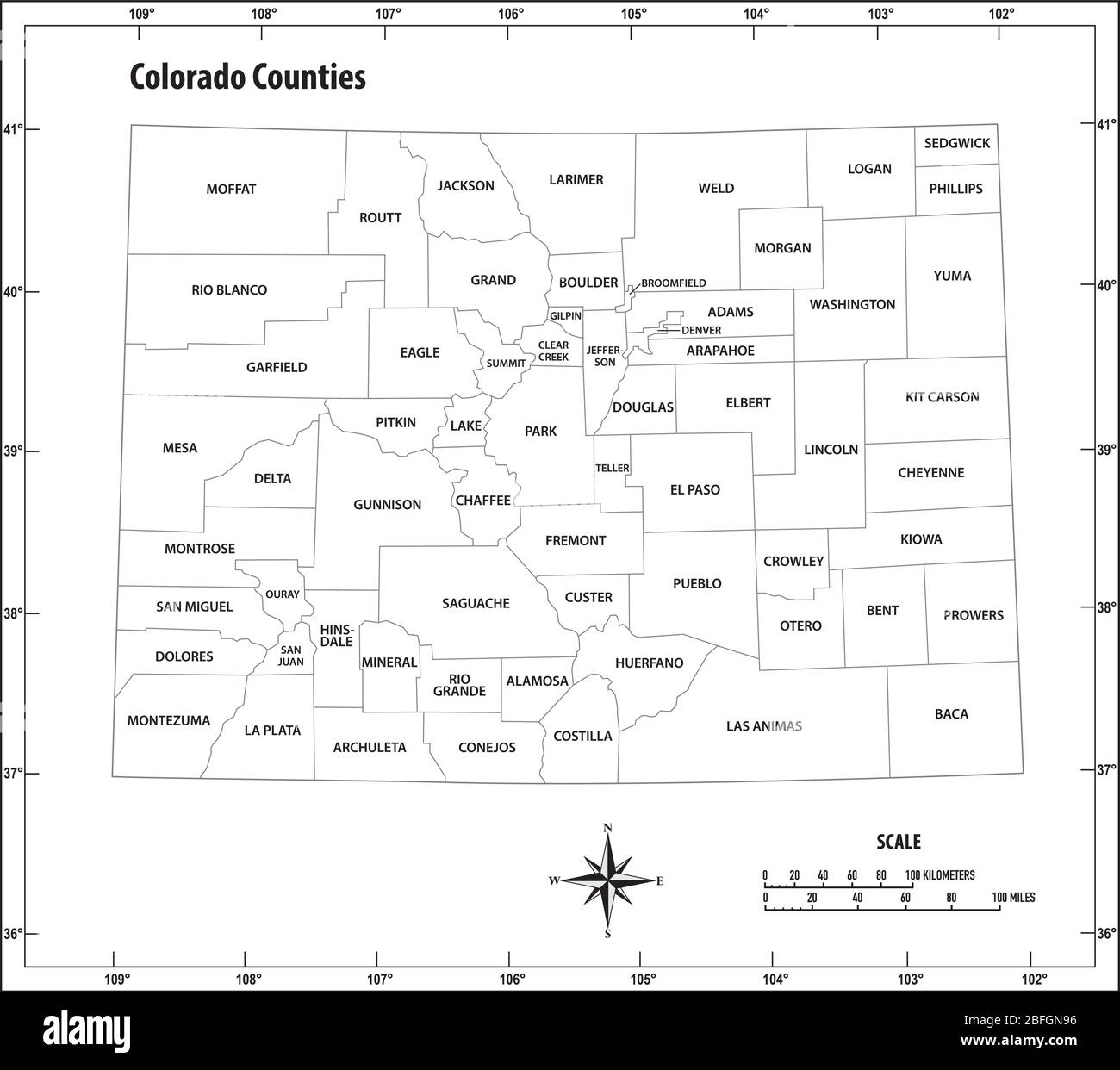 Colorado State Umriss Administrative Und Politische Vektor Karte In Schwarz Und Weiss Stock Vektorgrafik Alamy