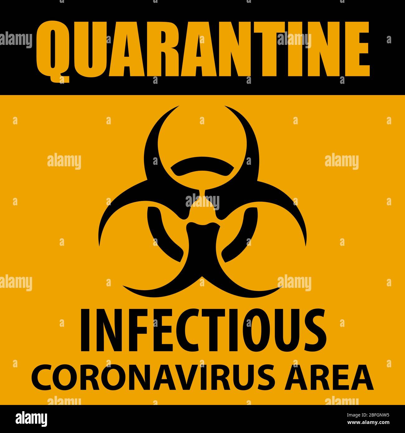 Quarantänezeichen des Coronavirus. Warnschild für Informationen über Quarantänemaßnahmen an öffentlichen Orten. Beschränkung und Vorsicht COVID-19. Vektor für uns verwendet Stock Vektor