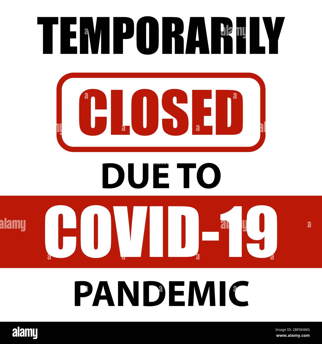 Büro vorübergehend geschlossen Zeichen von Coronavirus . Warnschild für Informationen über Quarantänemaßnahmen an öffentlichen Orten. Beschränkung und Vorsicht COVID-19. Stock Vektor