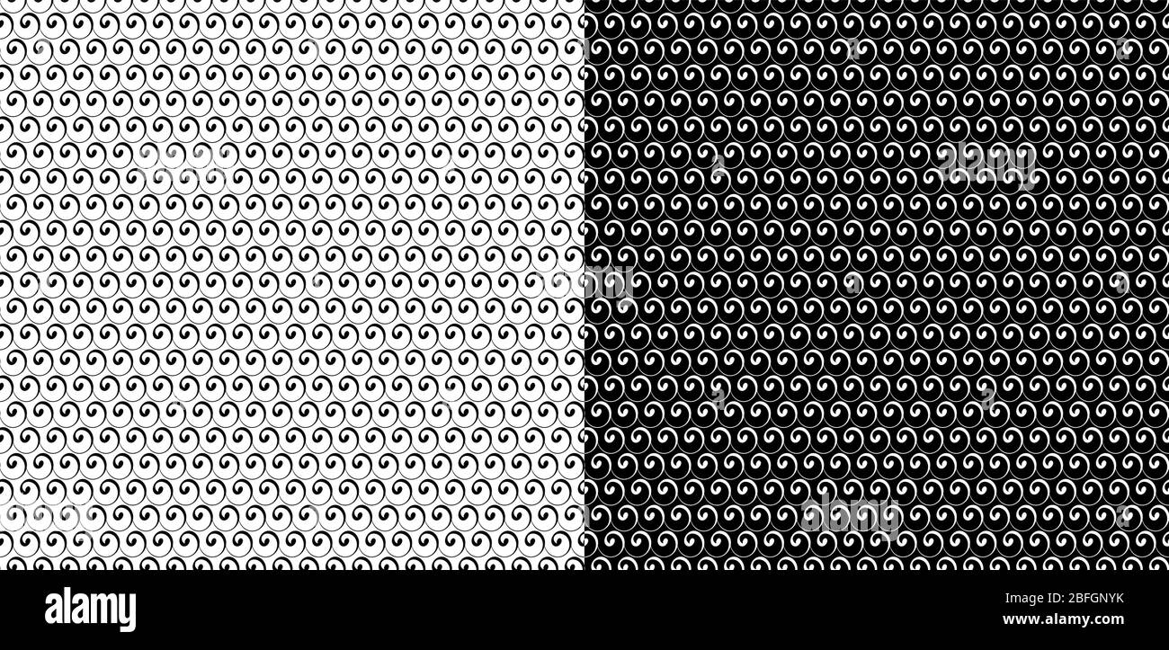 Doodle Welle wirbeln nahtloses Muster. Schwarze horizontale Locken auf weißem Hintergrund. Vector Illustrationen für Kleidung, Stoff, Textil, Cover, Notizbuch Stock Vektor