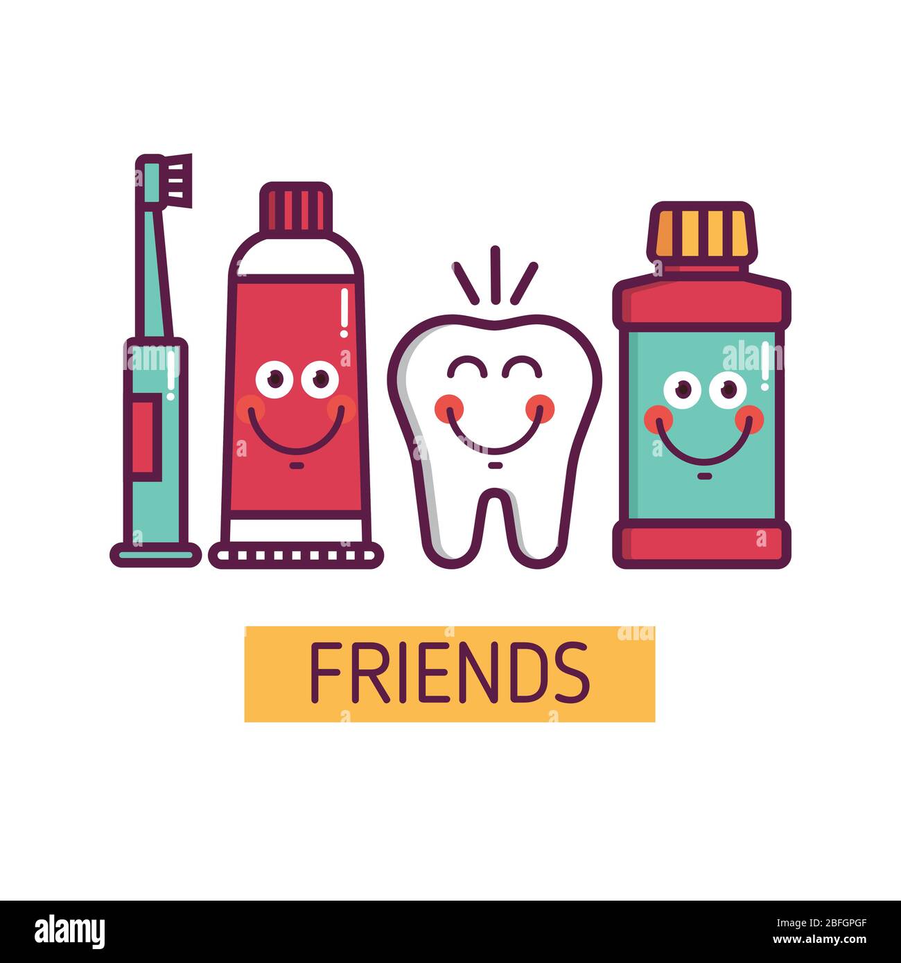 Illustration über Mundpflege Freundschaft mit lustigen Emoticon Stock Vektor