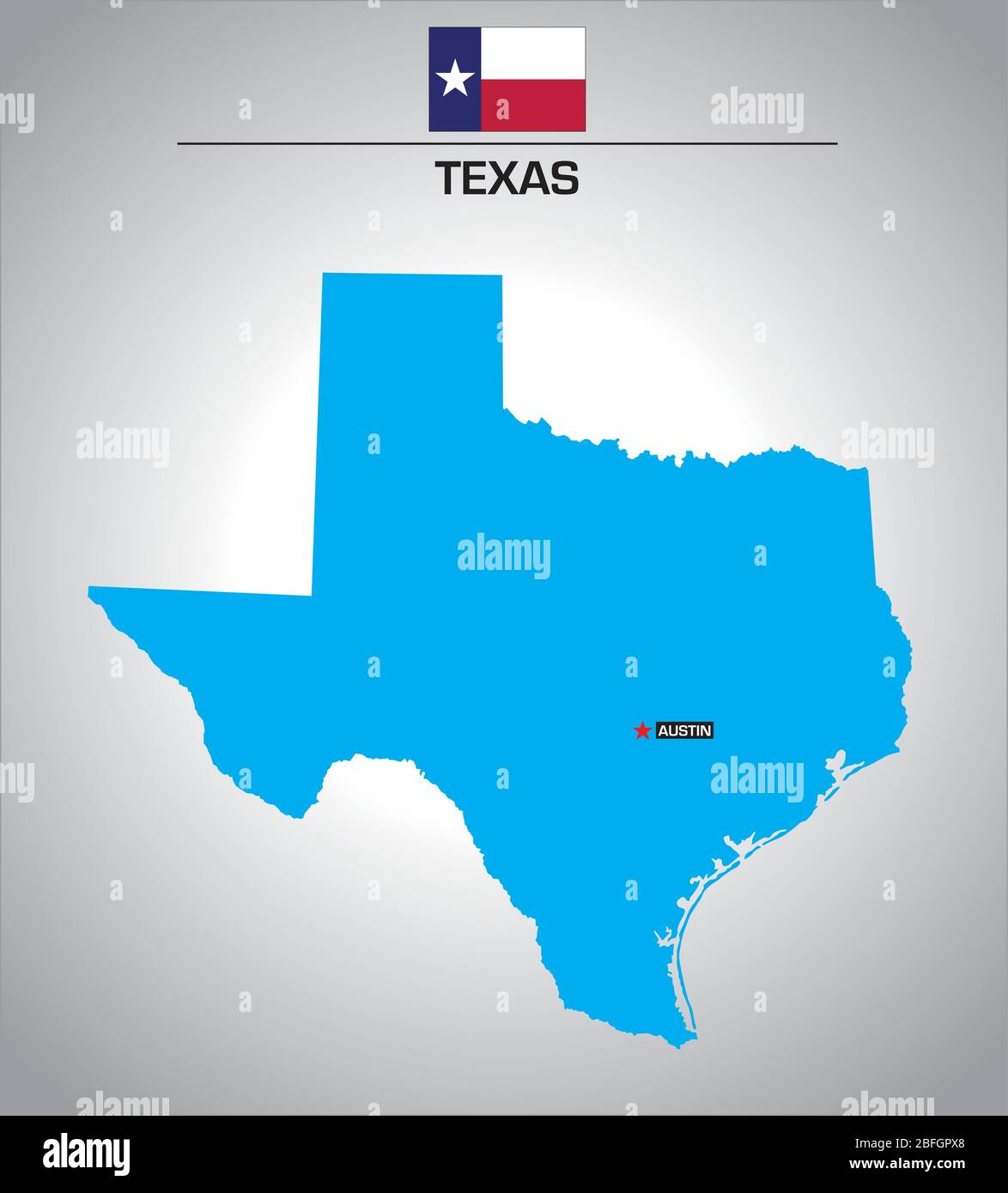 Einfache Vektor-Übersichtskarte von texas mit Flagge Stock Vektor