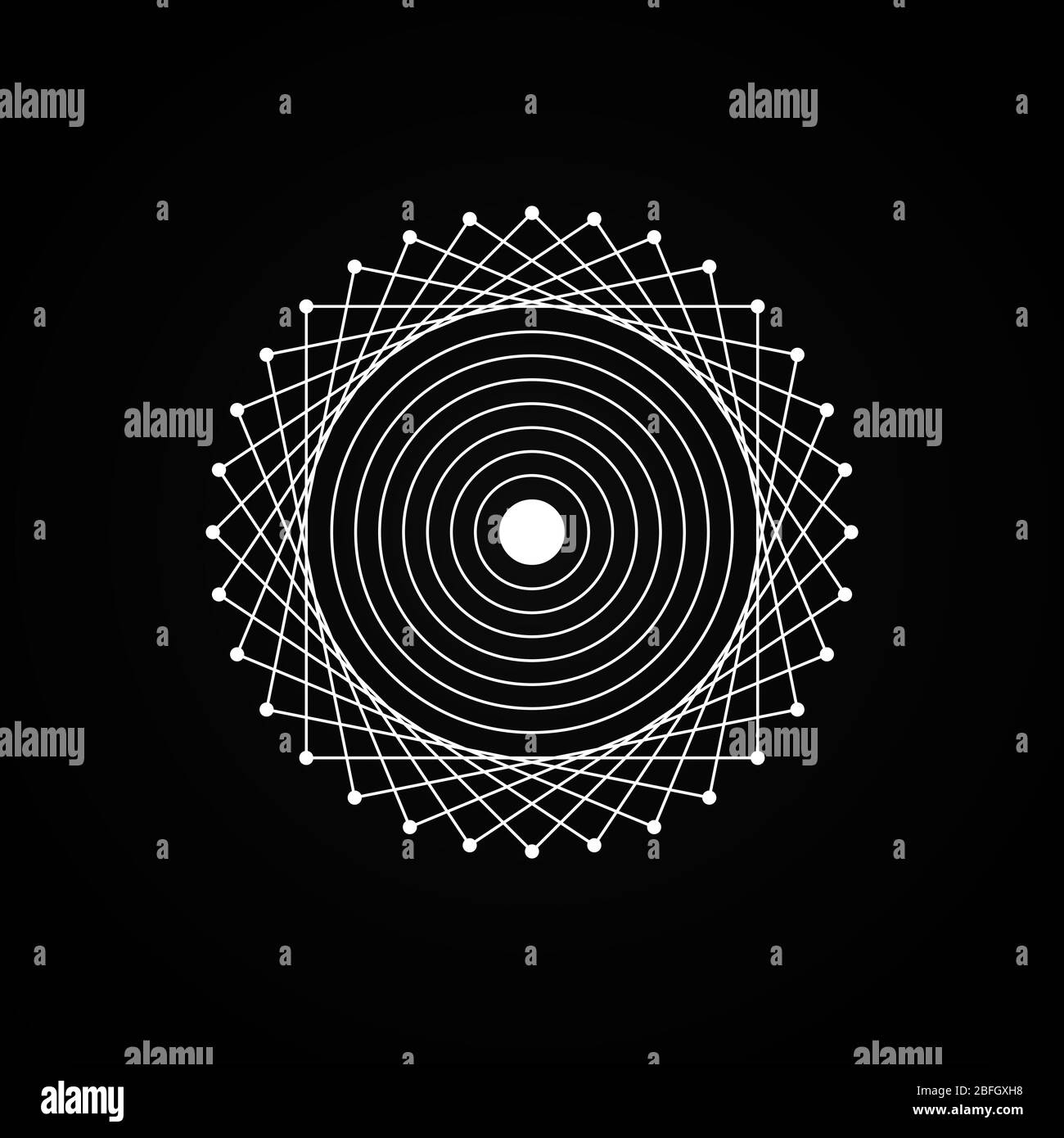 Esoterische weiße Geometrie Zeichen auf schwarzem Hintergrund. Visuelle Illusion. Einfaches Design für Magie, Astrologie Handwerk. Vektorgrafik. Stock Vektor