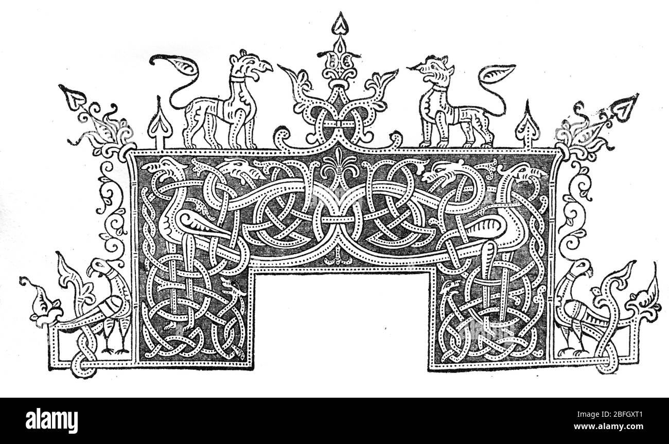 Kopfstück aus Manuskript des 12. Jahrhunderts, Illustration aus Buch datiert 1916 Stockfoto