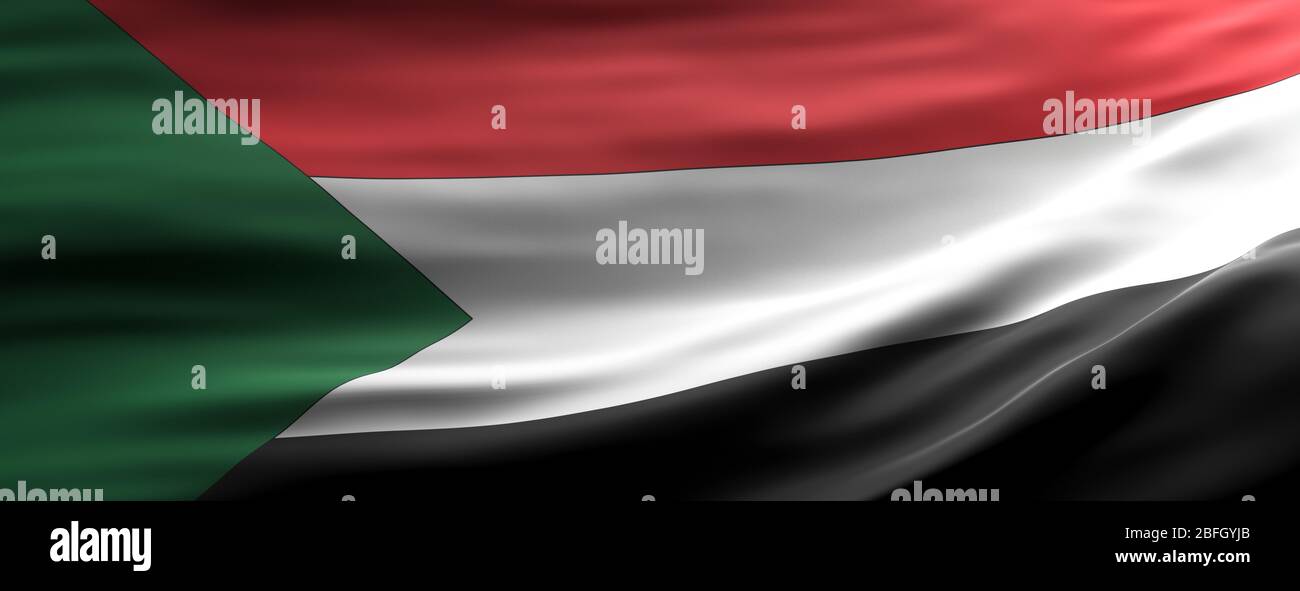 Sudan Zeichen Symbol, Nationalflagge winken Textur Hintergrund, Sprache, Kultur Konzept, Banner. 3d-Darstellung Stockfoto