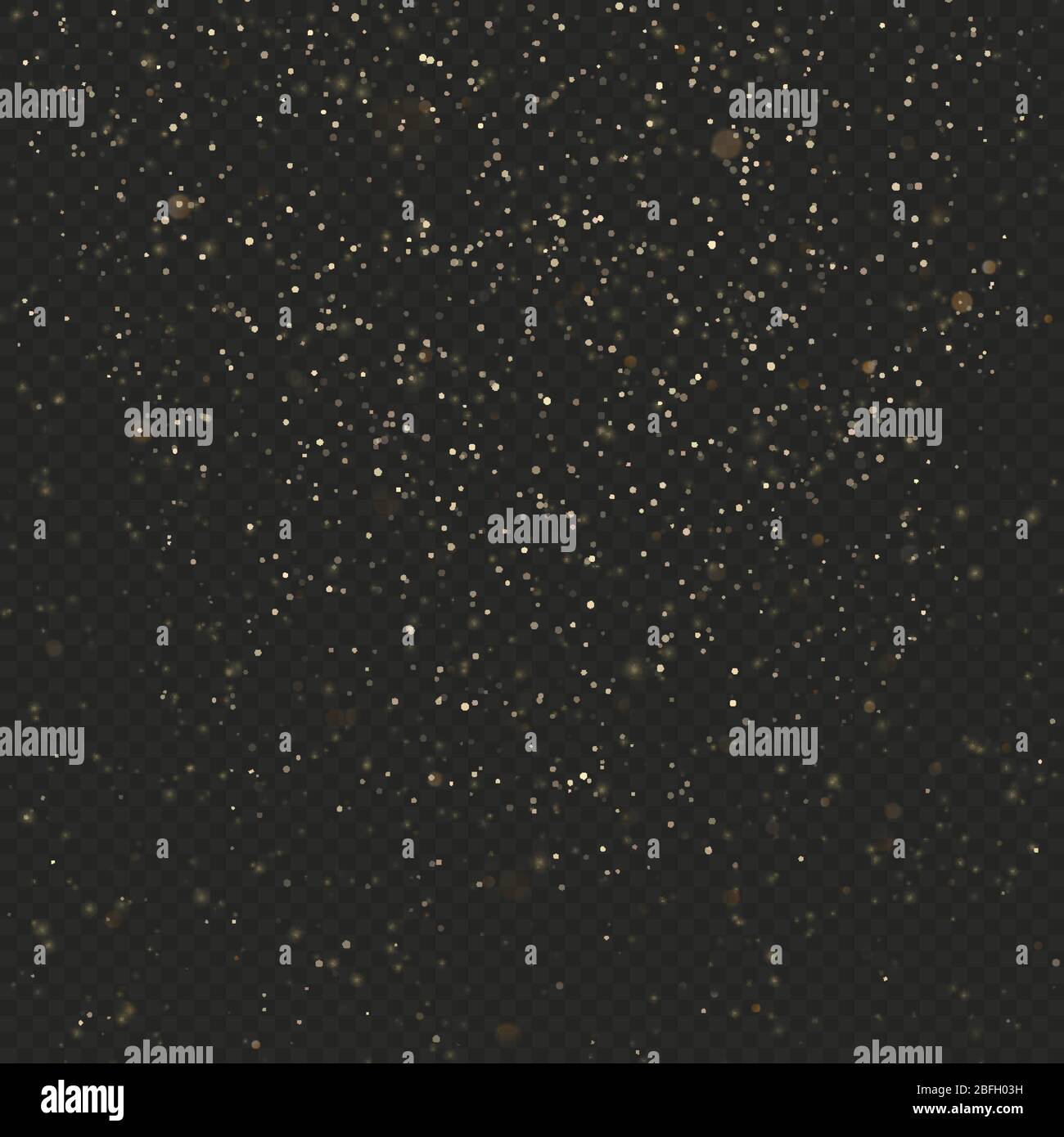 Gold Staub Glitzer Textur auf dunklem transparenten Hintergrund. Explosion von Konfetti. Glitzernde Sterne. EPS 10 Stock Vektor