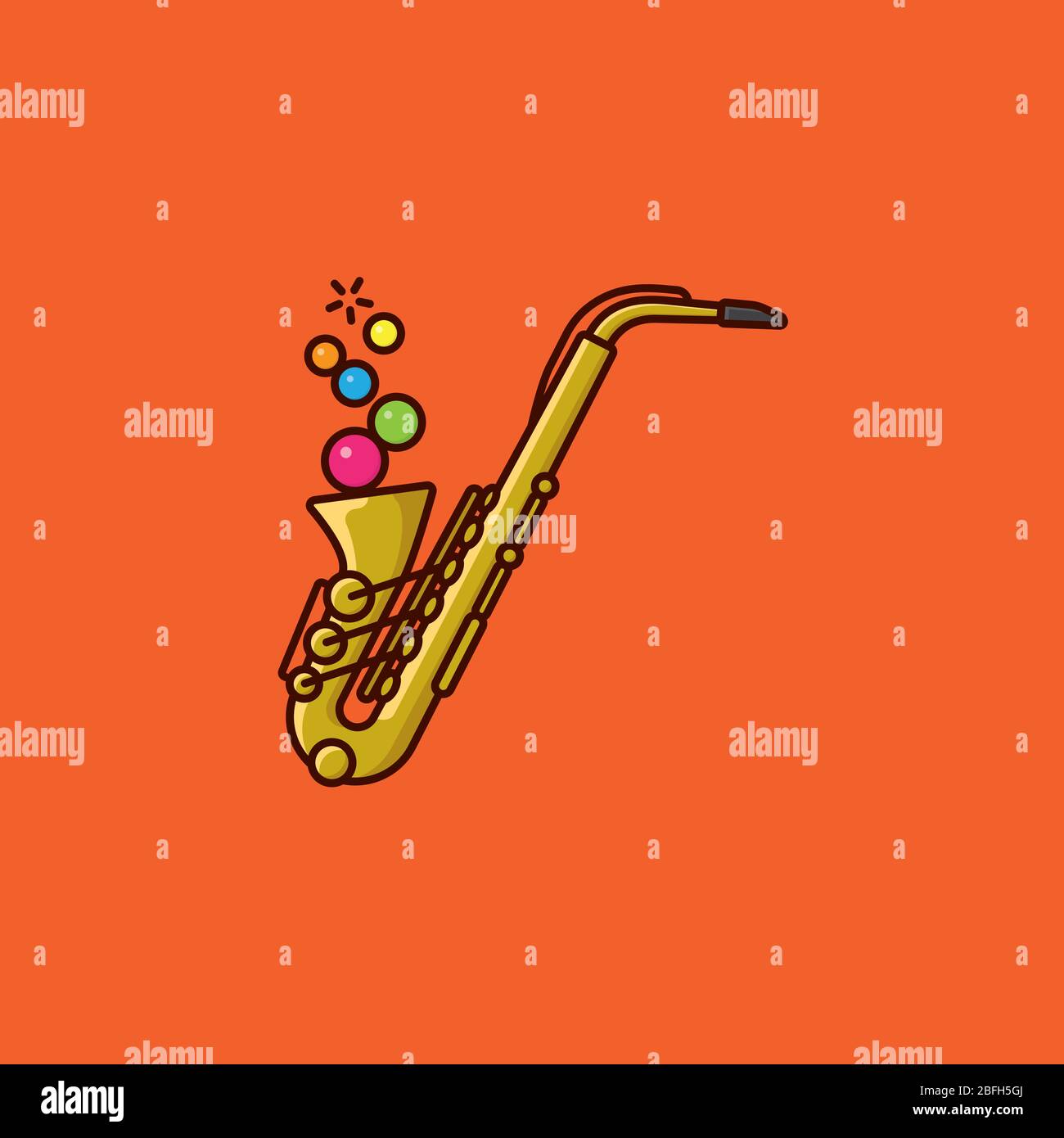 Saxophon bläst bunte Blasen Vektor-Illustration für den Internationalen Jazztag am 30. April. Symbol für zeitgenössische Musik. Stock Vektor