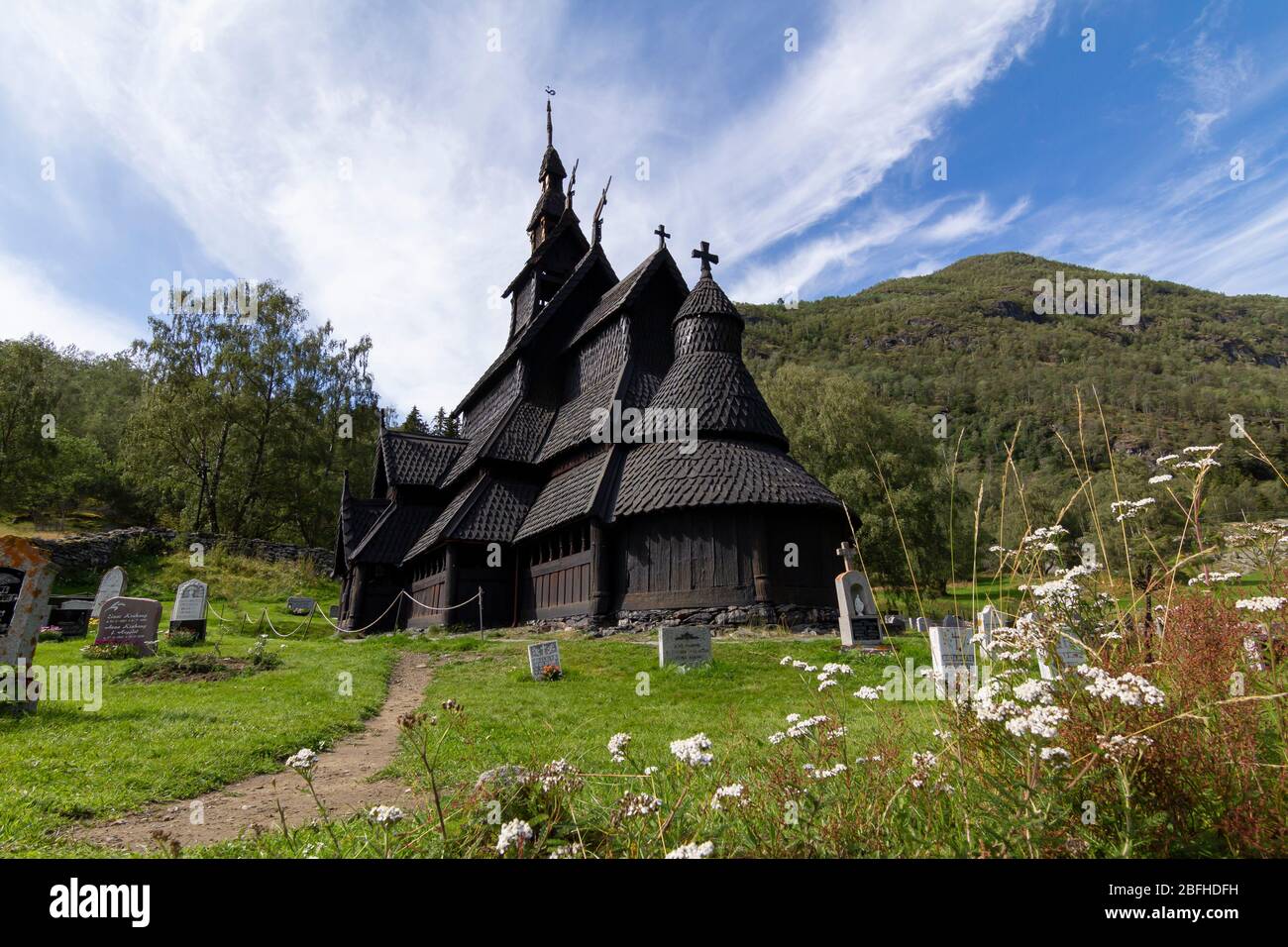 Alte Borgund Stabkirche in Laerdal, Norwegen, erbaut um 1200 Stockfoto