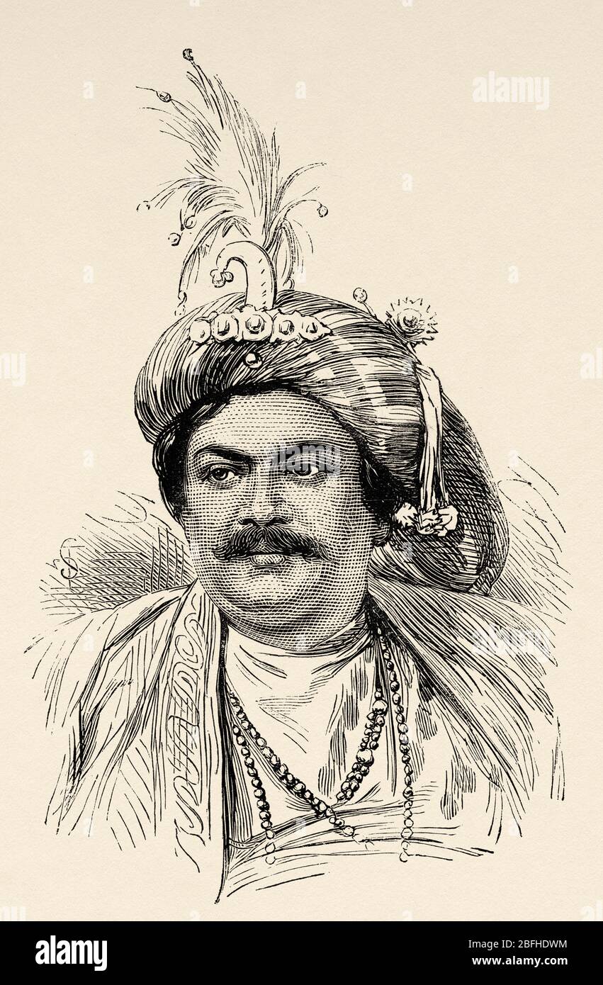 Prince Raja Porträt von Rajah Harendra Krishna, Indien. Alte Gravur Illustration ...
