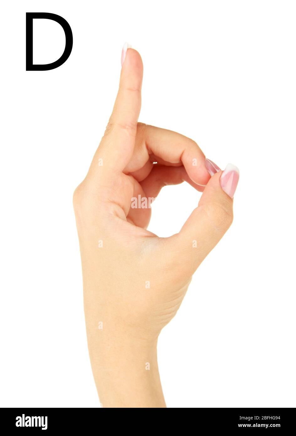 Finger Schreibweise Das Alphabet In Der Amerikanischen Gebardensprache Asl Buchstabe D Stockfotografie Alamy