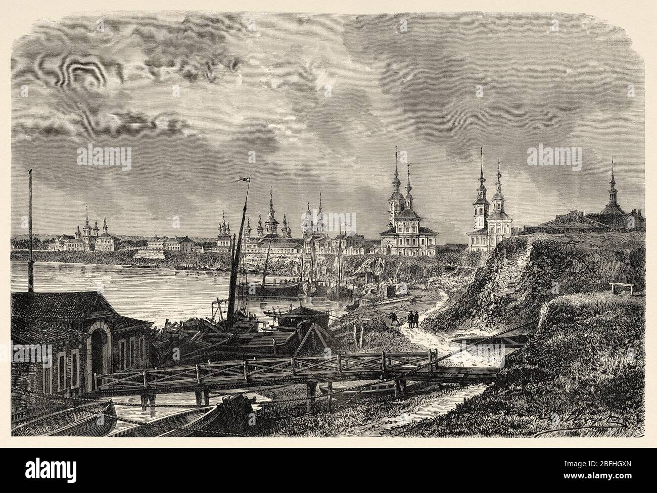 Panoramablick auf die Stadt Archangelsk (Arjánguelsk) am Ufer des Flusses Nord-Dviná, ganz in der Nähe des Weißen Meeres. Nord, Stockfoto