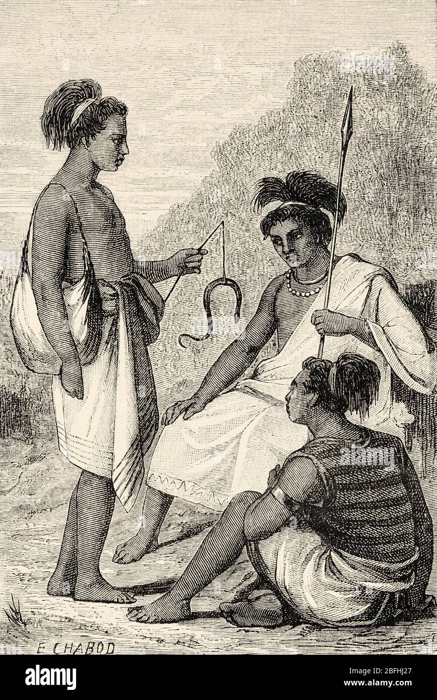 Timor Insel Eingeborenen, Indonesien, Asien. Alte Gravurillustration, der malaiische Archipel von Alfred Russell Wallace Stockfoto