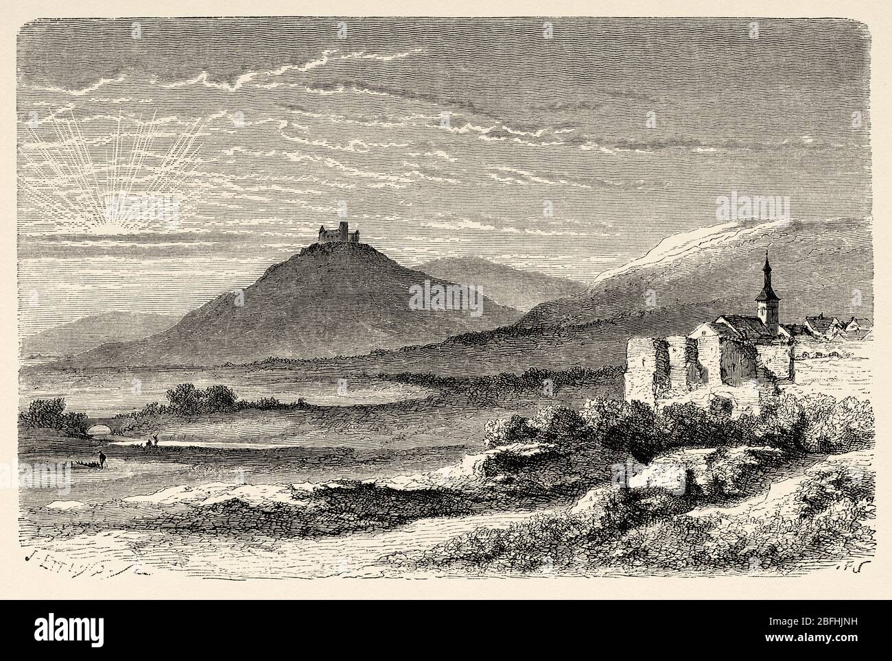 Burg Landsberg und die Werra. Thüringen, Deutschland, Europa. Reisen Sie in Thüringen, Norddeutschland 1869 mit Arsene Legrelle Stockfoto