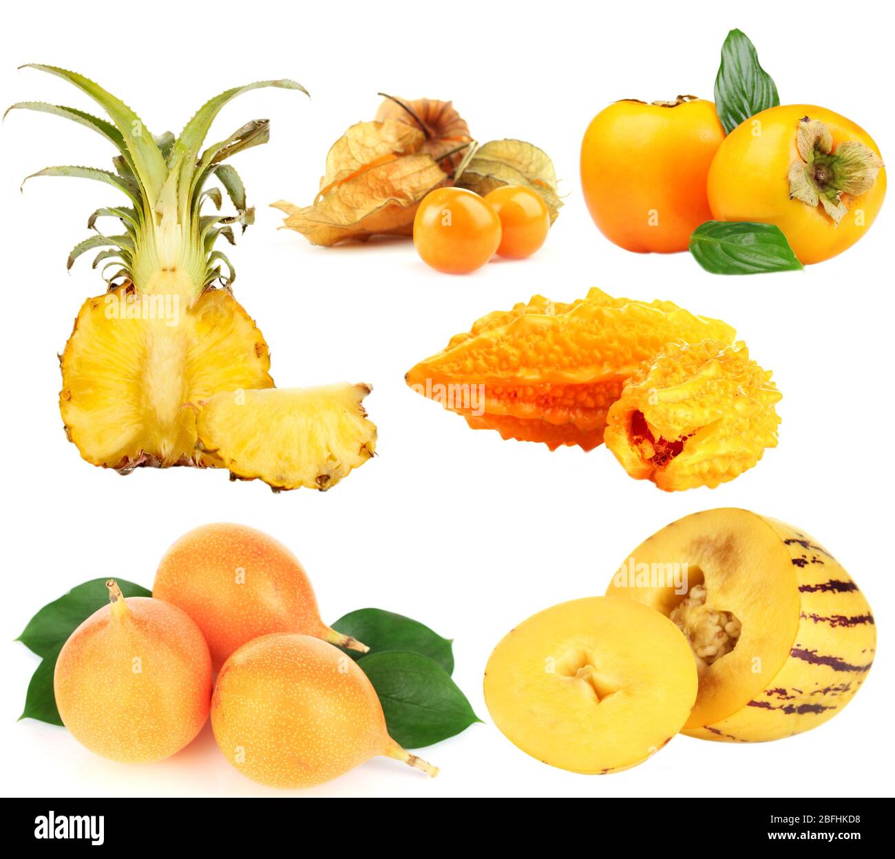 Gelbe exotische Früchte auf weiß isoliert Stockfoto