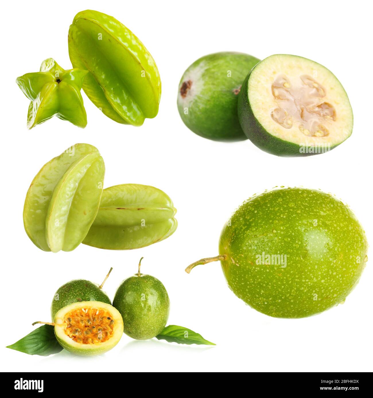 Grüne exotische Früchte, isoliert auf weiß Stockfoto