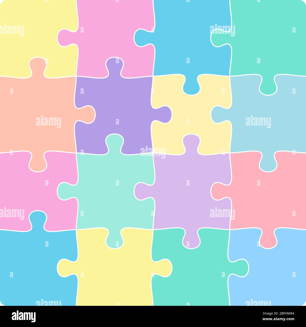 Bunte 4x4 Puzzle-Vorlage isoliert auf weißen Vektor-Illustration Stock Vektor